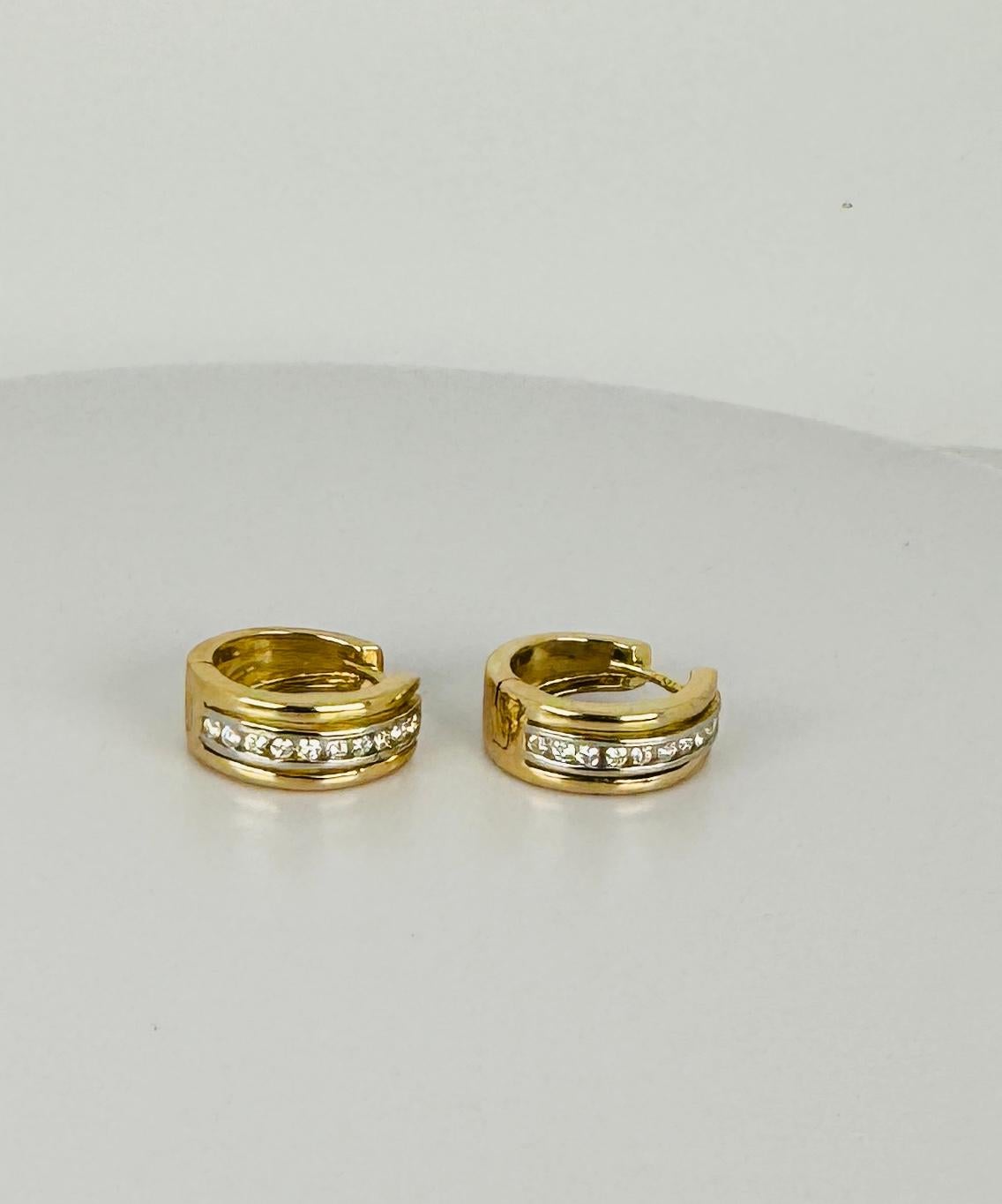 Boucles d'oreilles vintage en or jaune 14 carats avec diamants taille brillant  en vente 1
