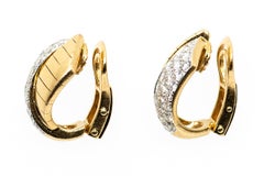 Vintage Earrings of Hooped Design in 18 Karat Gold & Diamonds, French circa 1950