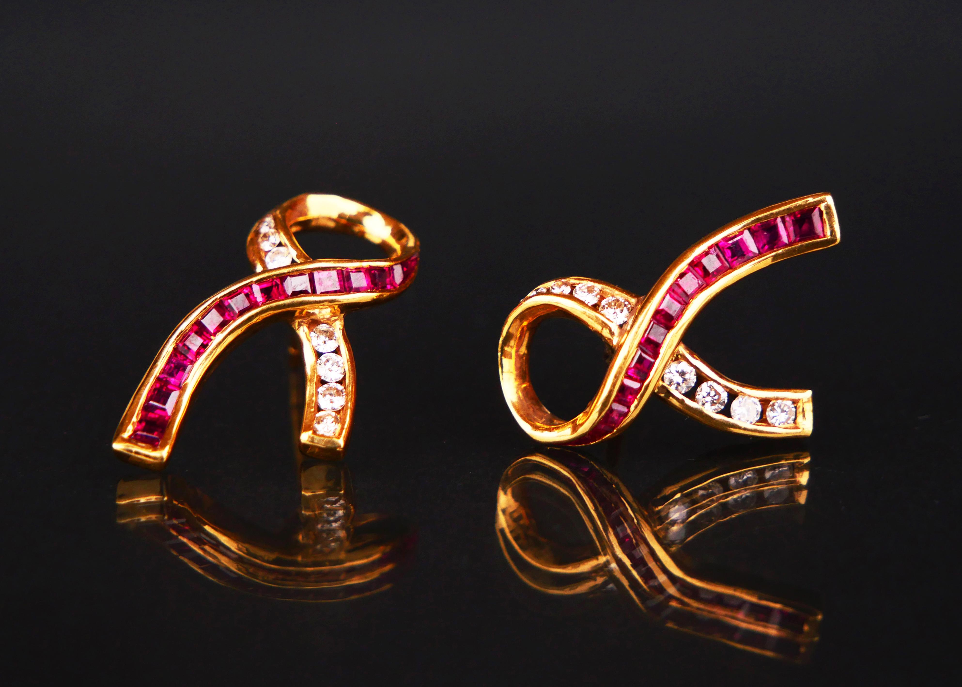 Brilliant Cut Vintage Earrings Ruby Diamonds solid 18K Gold /5.3 gr For Sale