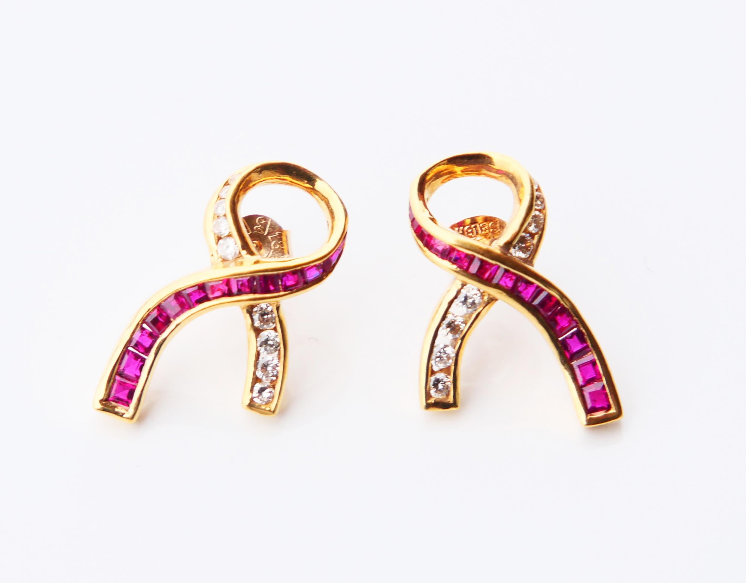 Women's Vintage Earrings Ruby Diamonds solid 18K Gold /5.3 gr For Sale