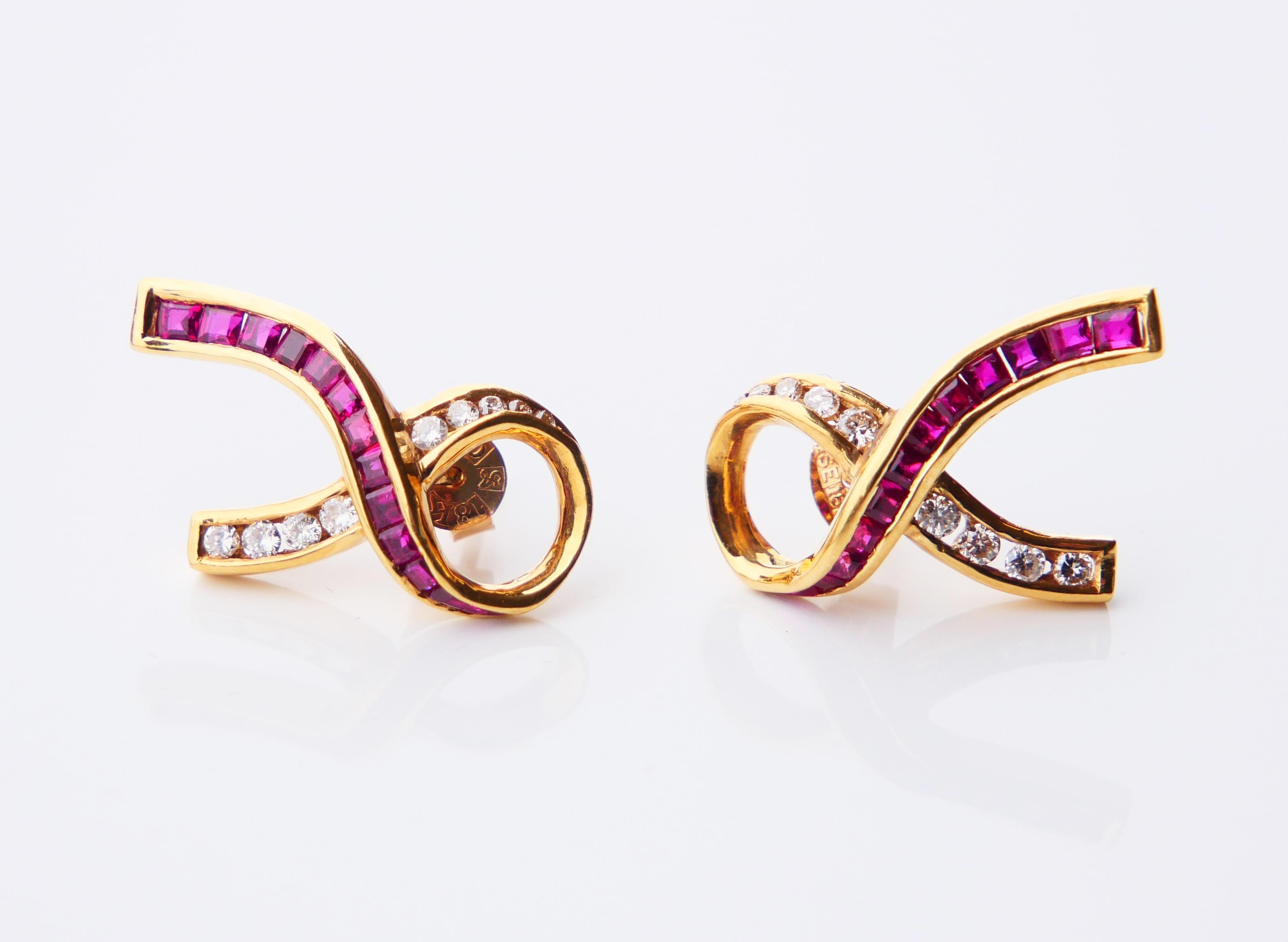 Vintage Earrings Ruby Diamonds solid 18K Gold /5.3 gr For Sale 2
