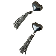 Vintage Earrings Silver Heart with Chains Timeless Design Italy, 1970s