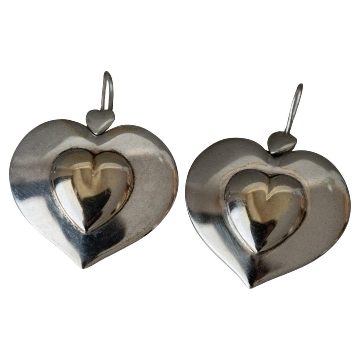 Orecchini vintage cuori placcati in argento Design senza tempo, plastica Italia, anni 
70