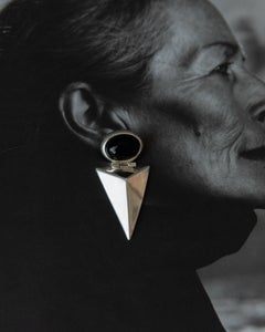 Orecchini vintage in argento con onice Modernista, design senza tempo Italia, anni '70