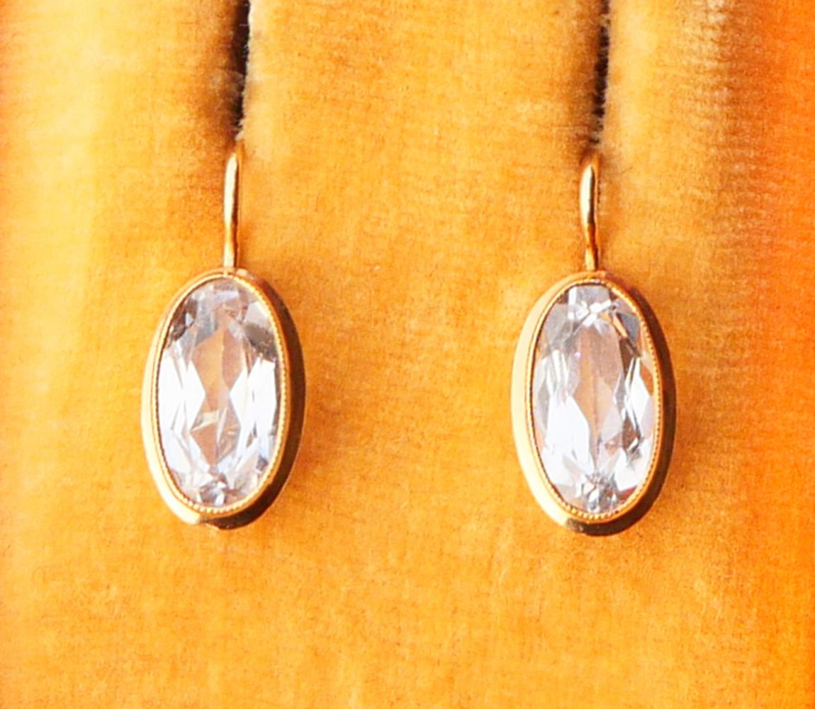 Vintage Ohrringe Weißer Spinell massiv 14K Gold / 2,1 gr (Art déco) im Angebot