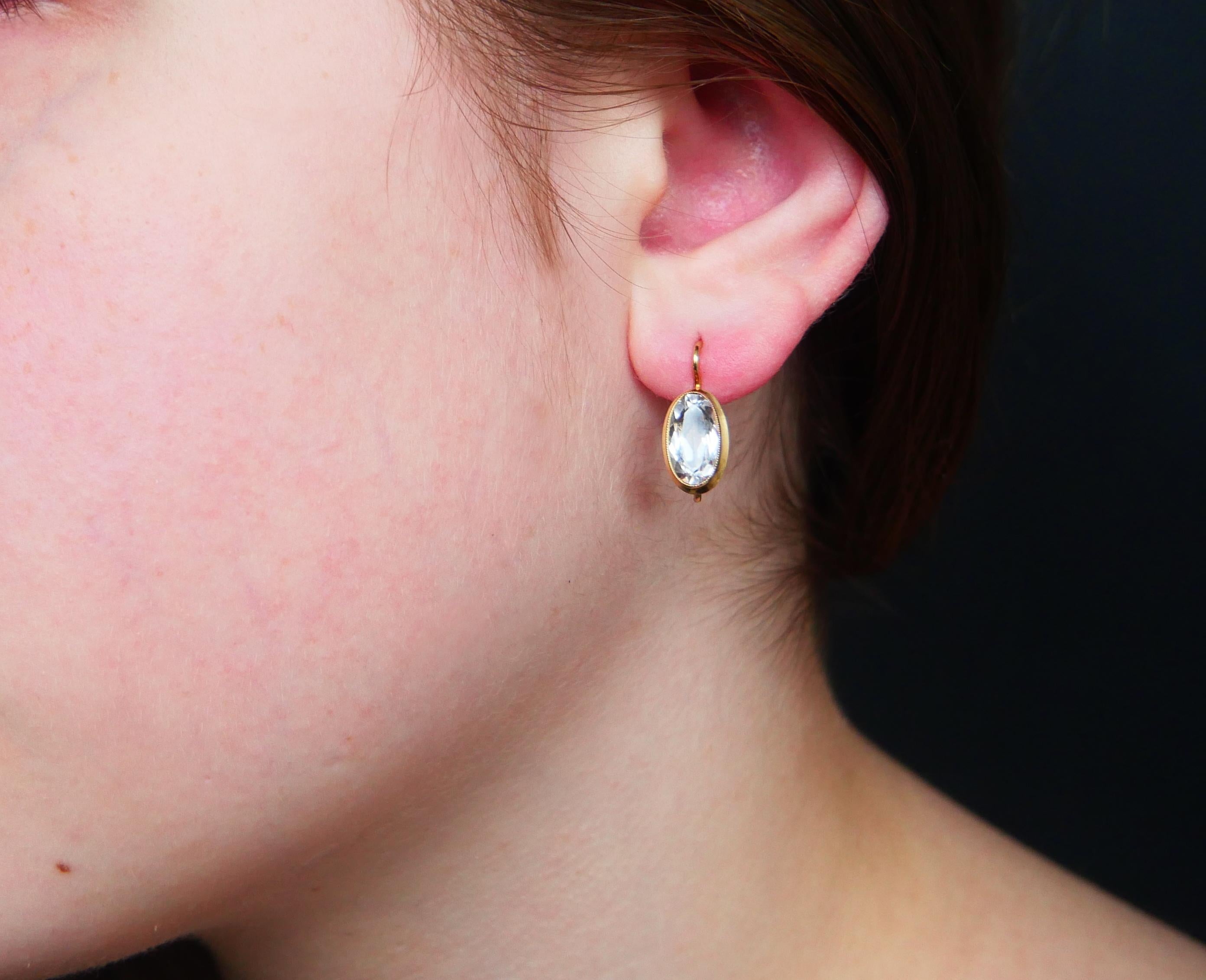 Vintage Ohrringe Weißer Spinell massiv 14K Gold / 2,1 gr (Ovalschliff) im Angebot