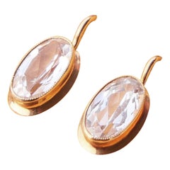 Vintage Earrings White Spinel solid 14K Gold / 2.1 gr