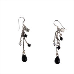 Vintage Earrings with Black Pearls and Rhinestones, Germany ca. 1950s