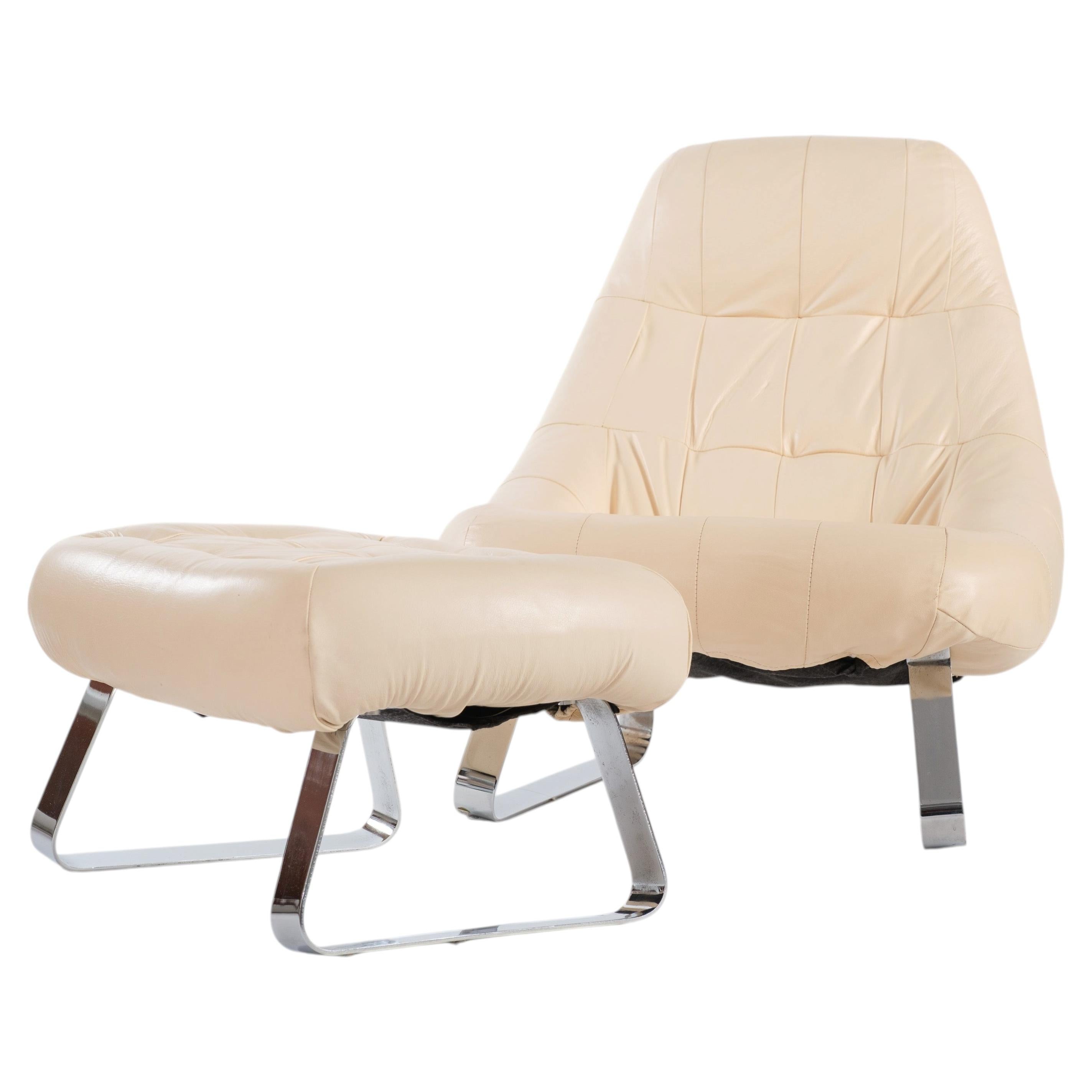 Vintage Earth Leather Chair & Ottoman by Percival Lafer, 1970s