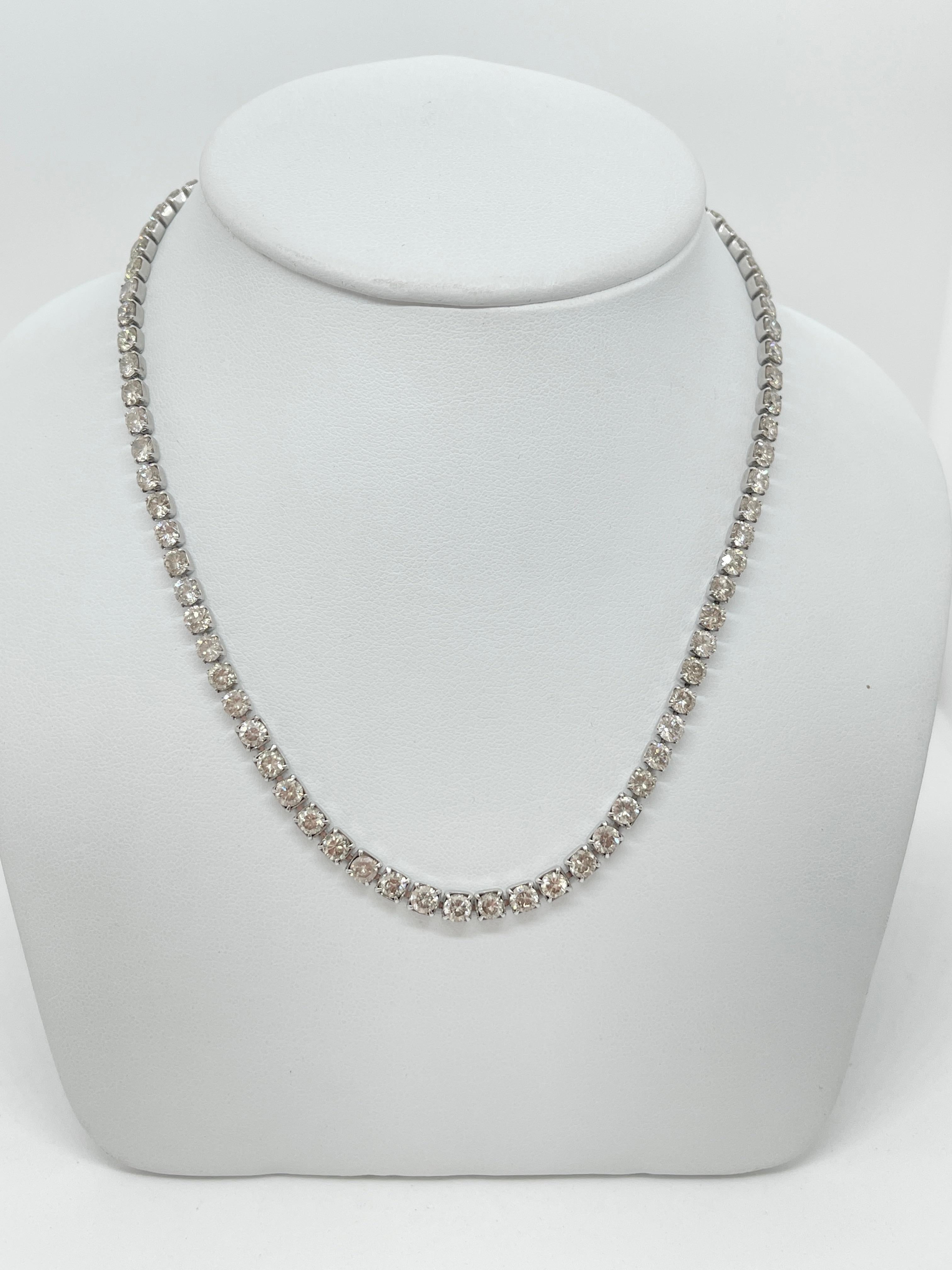 Round Cut Vintage Earth Mined Genuine Diamond Platinum Necklace Circa 1940s with Valuation For Sale