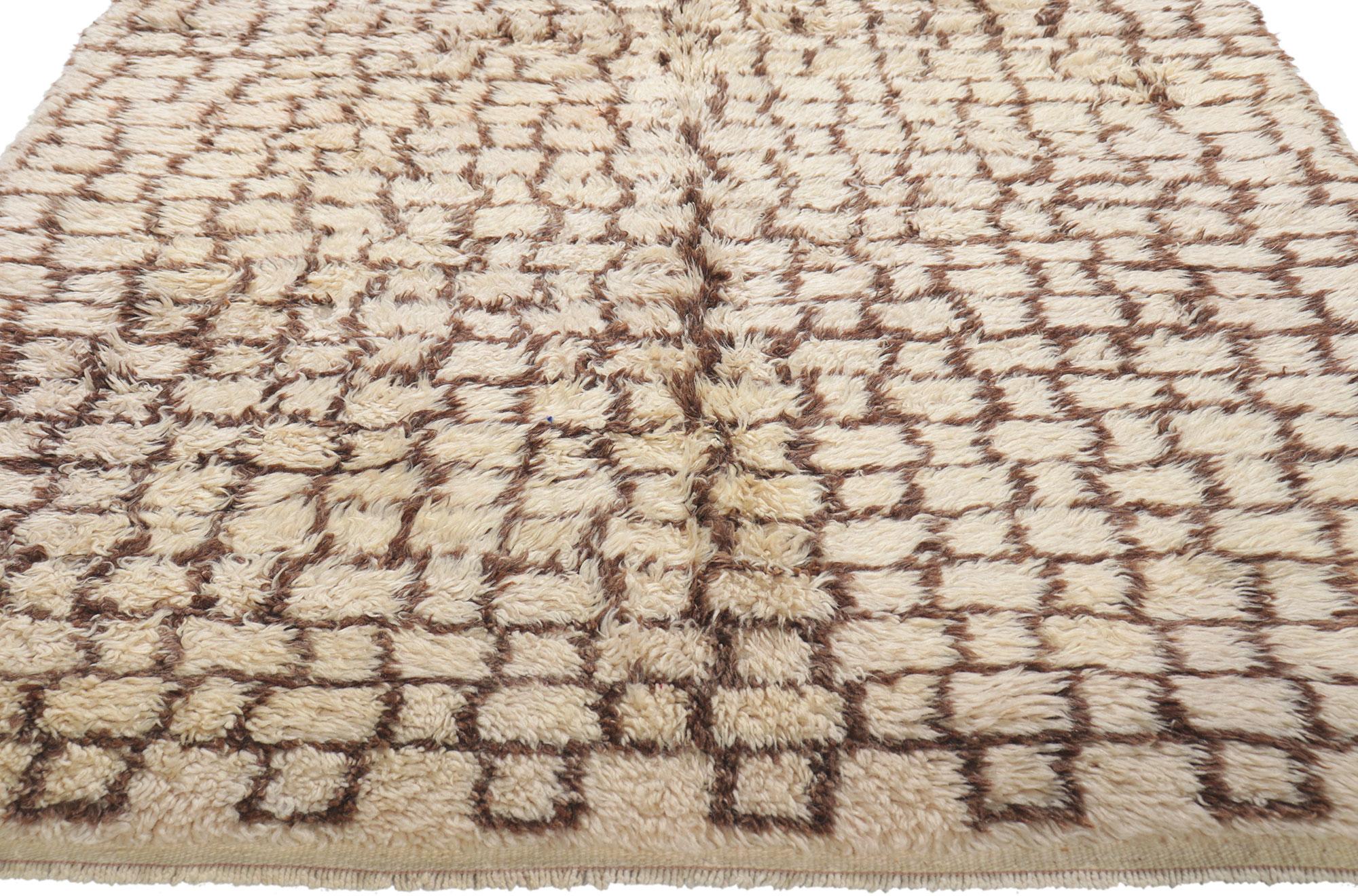 Hand-Knotted Vintage Earth-Tone Moroccan Carpet, Organic Modern Meets Wabi-Sabi For Sale