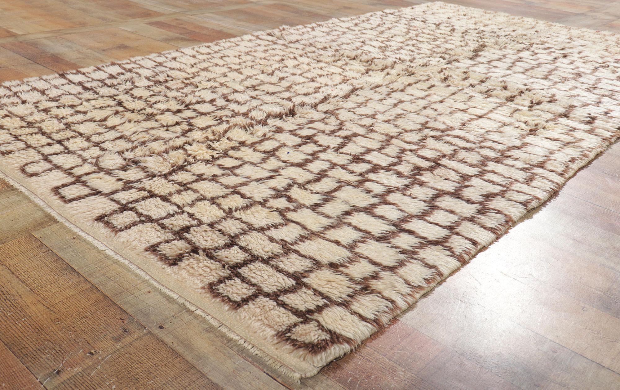 Wool Vintage Earth-Tone Moroccan Carpet, Organic Modern Meets Wabi-Sabi For Sale