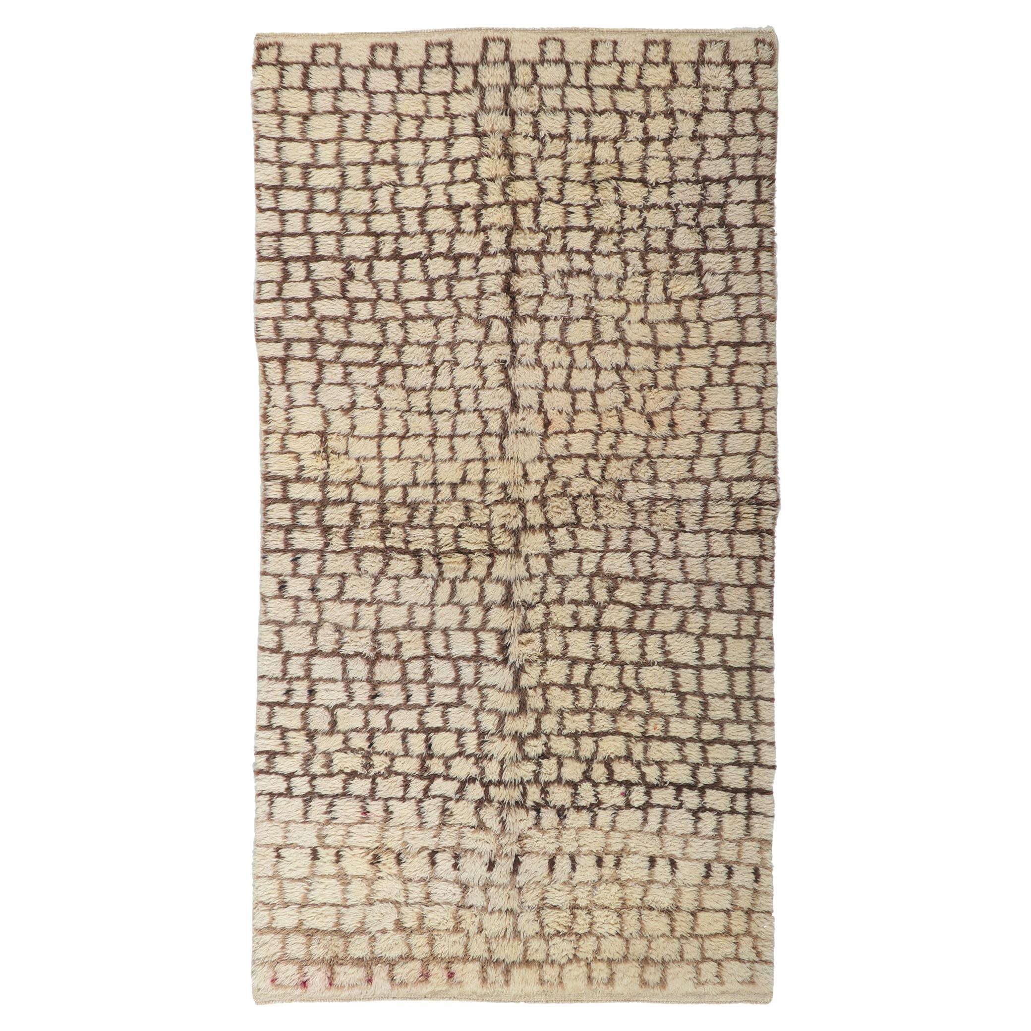 Vintage Earth-Tone Moroccan Carpet, Organic Modern Meets Wabi-Sabi