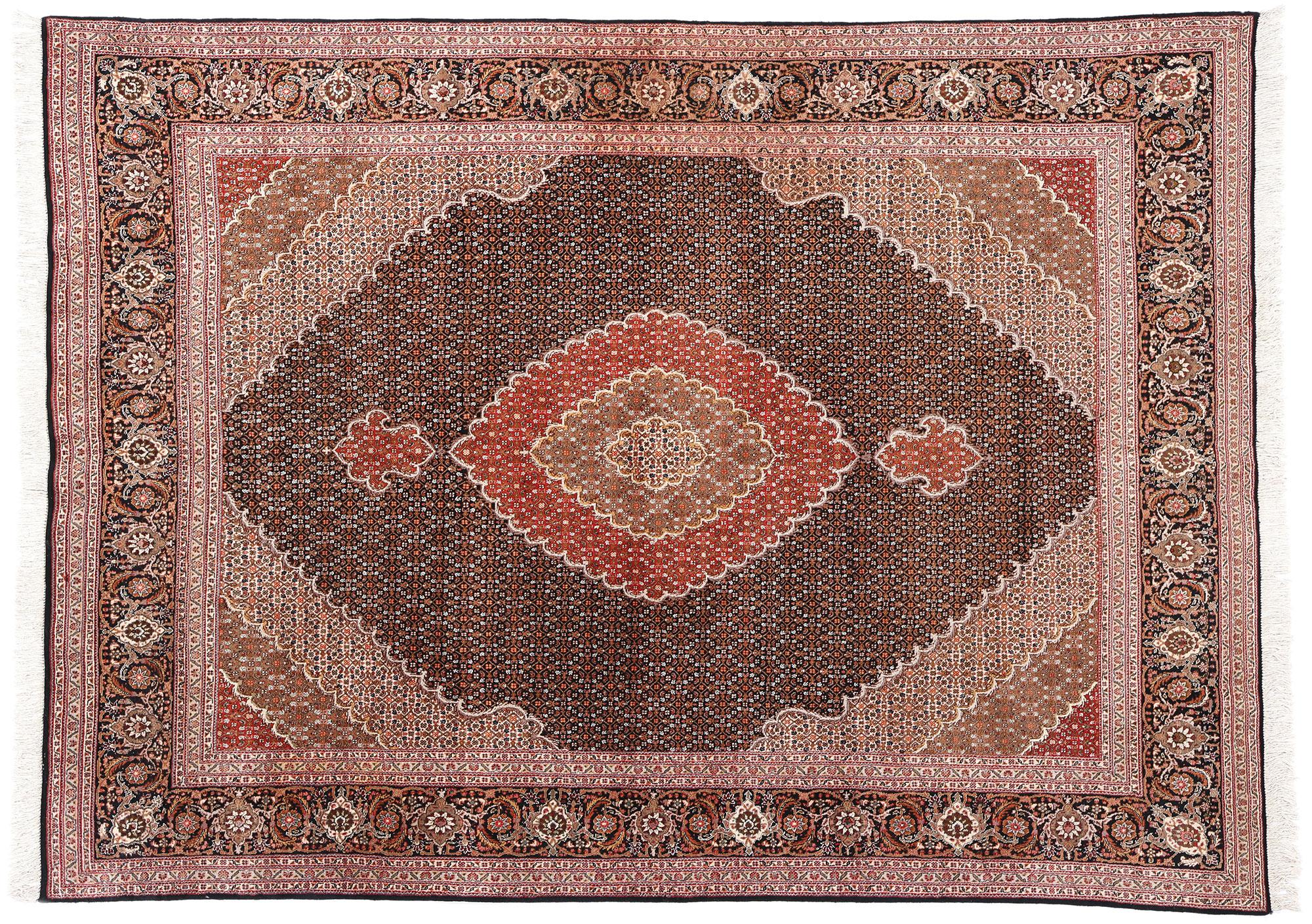 Erdfarbener persischer Mahi-Tabriz-Teppich aus Wolle und Seide im Angebot 4