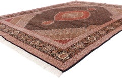 Vintage Earth-Tone Persian Mahi Tabriz Wool and Silk Carpet