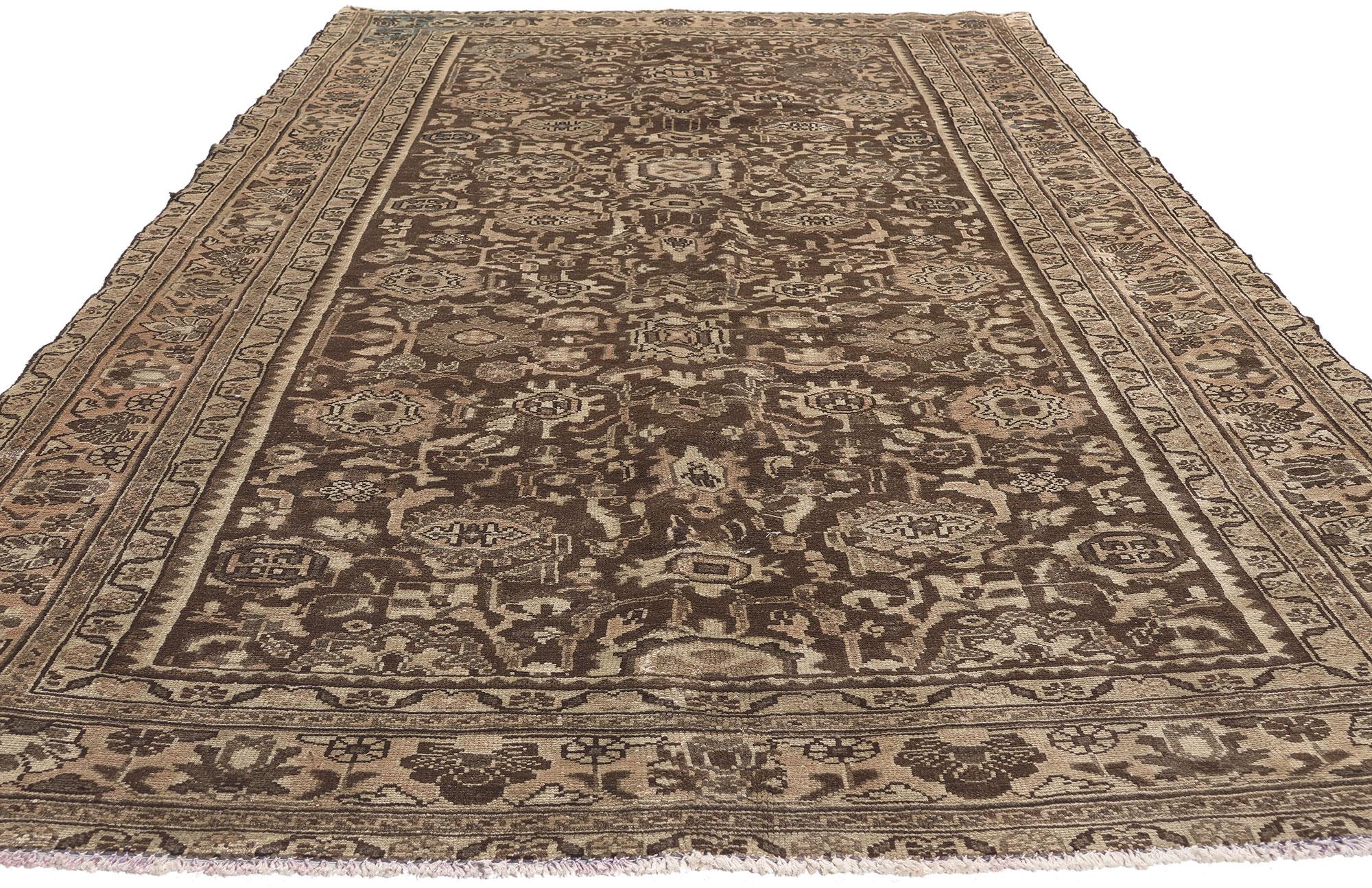 Hand-Knotted Vintage Earth-Tone Persian Malayer Carpet For Sale