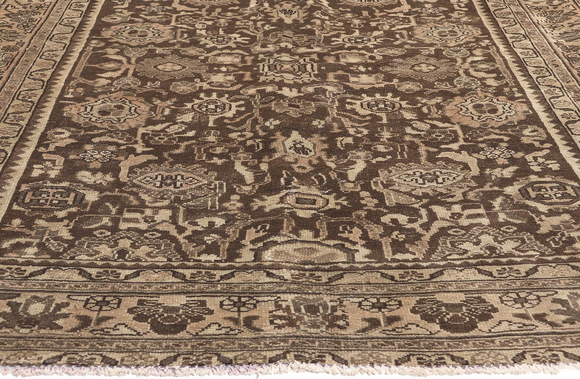 Vintage Earth-Tone Persian Malayer Carpet In Distressed Condition For Sale In Dallas, TX