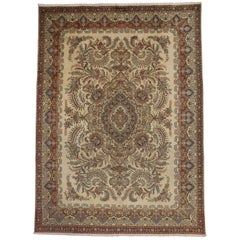 Tappeto Tabriz persiano vintage in tonalità terra, 09'08 x 13'03