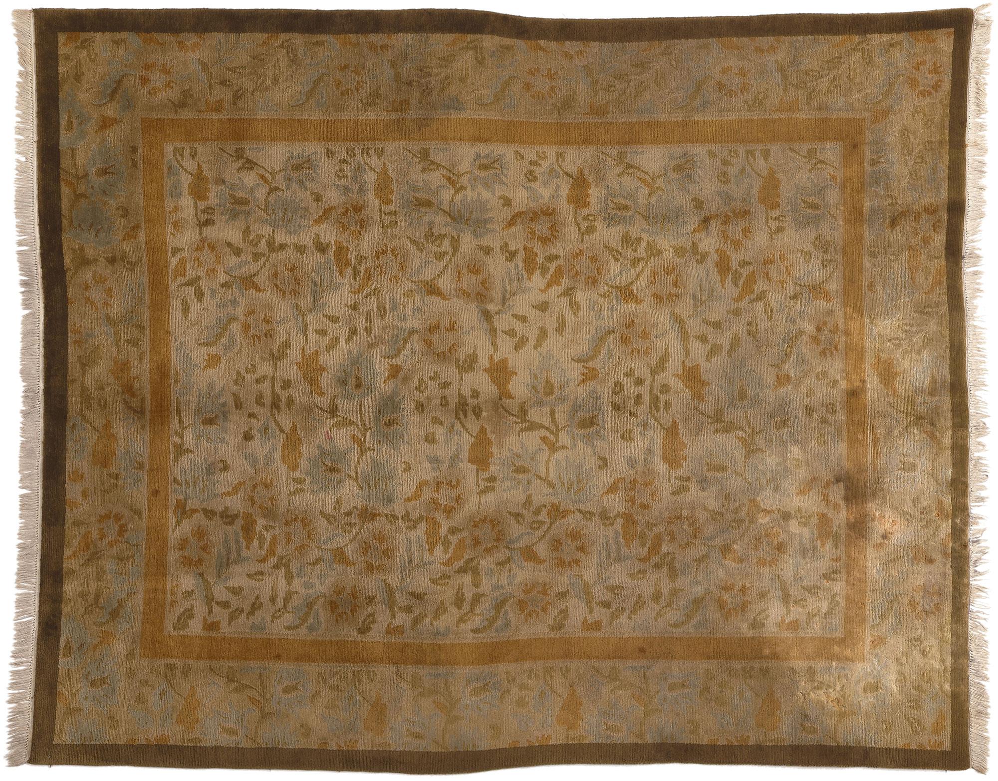 Vintage Earth-Tone Tibetan Wool Area Rug For Sale 4