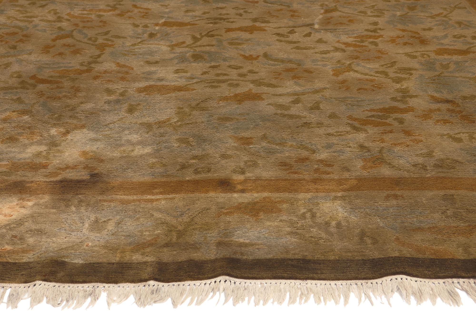 Hand-Knotted Vintage Earth-Tone Tibetan Wool Area Rug For Sale