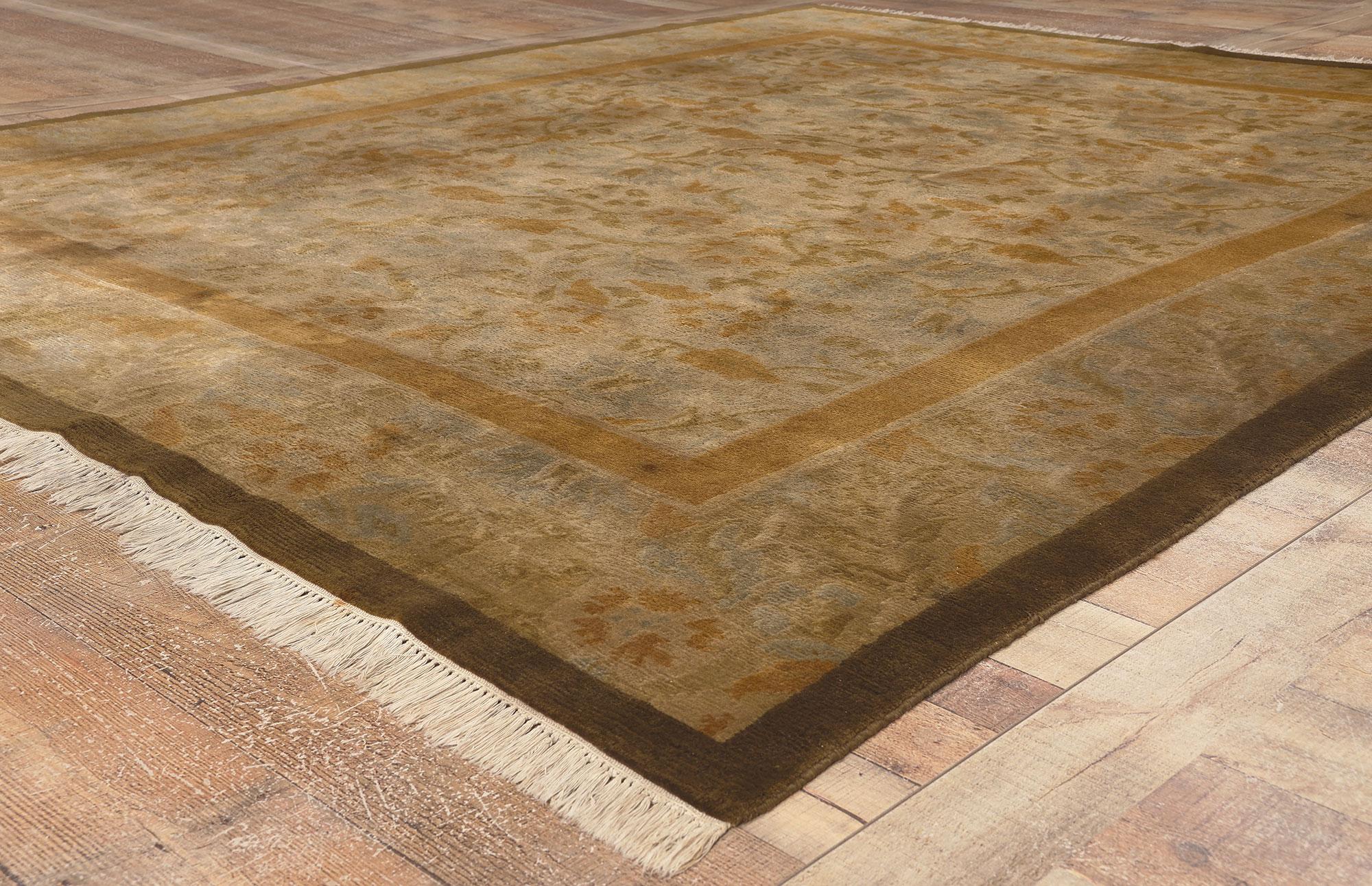Vintage Earth-Tone Tibetan Wool Area Rug For Sale 1