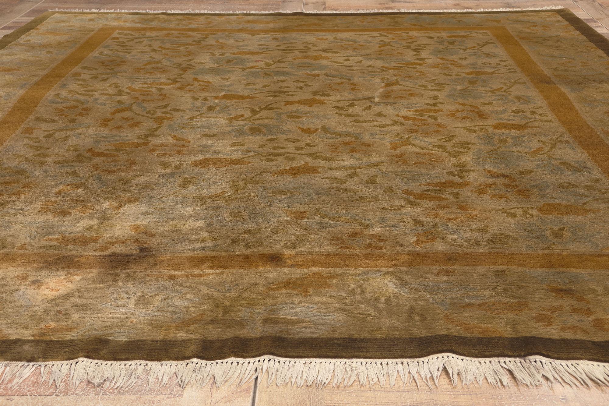 Vintage Earth-Tone Tibetan Wool Area Rug For Sale 2