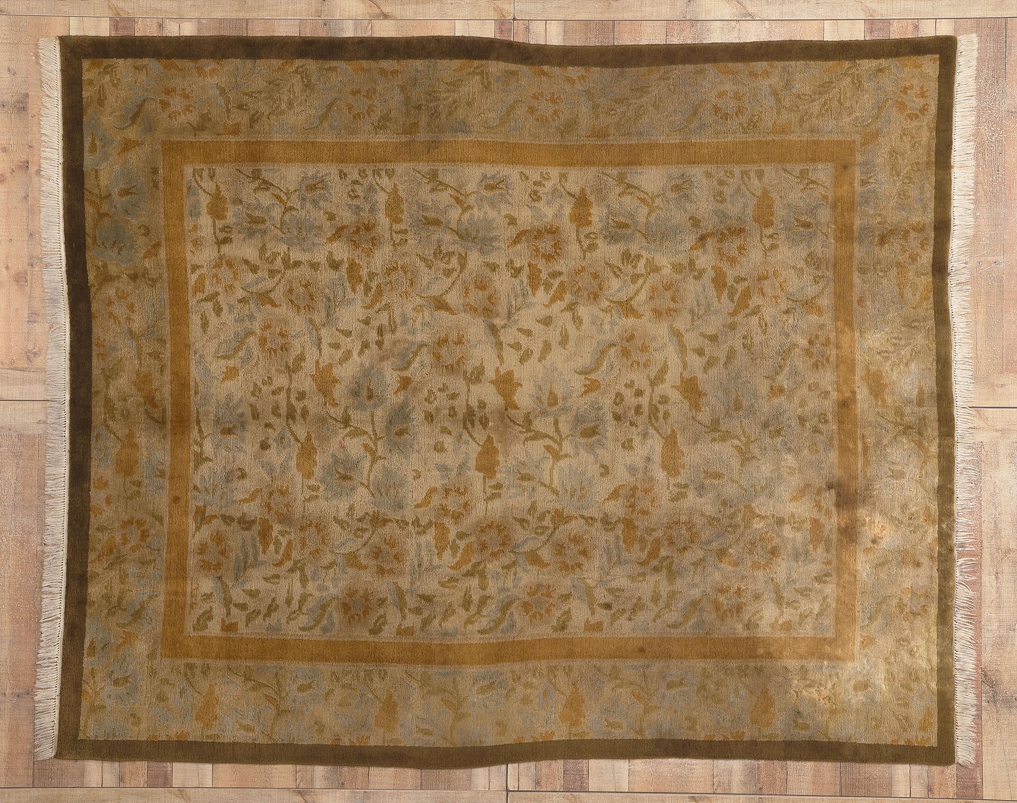 Vintage Earth-Tone Tibetan Wool Area Rug For Sale 3