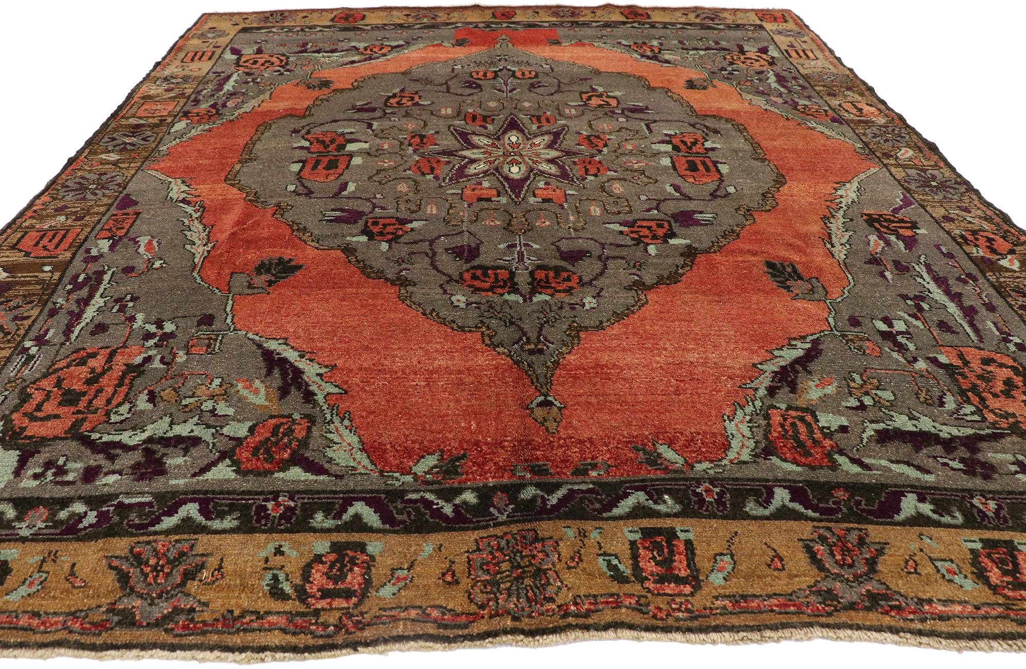 Hand-Knotted Vintage Earth-Tone Turkish Oushak Carpet, 08'09 x 10'03 For Sale
