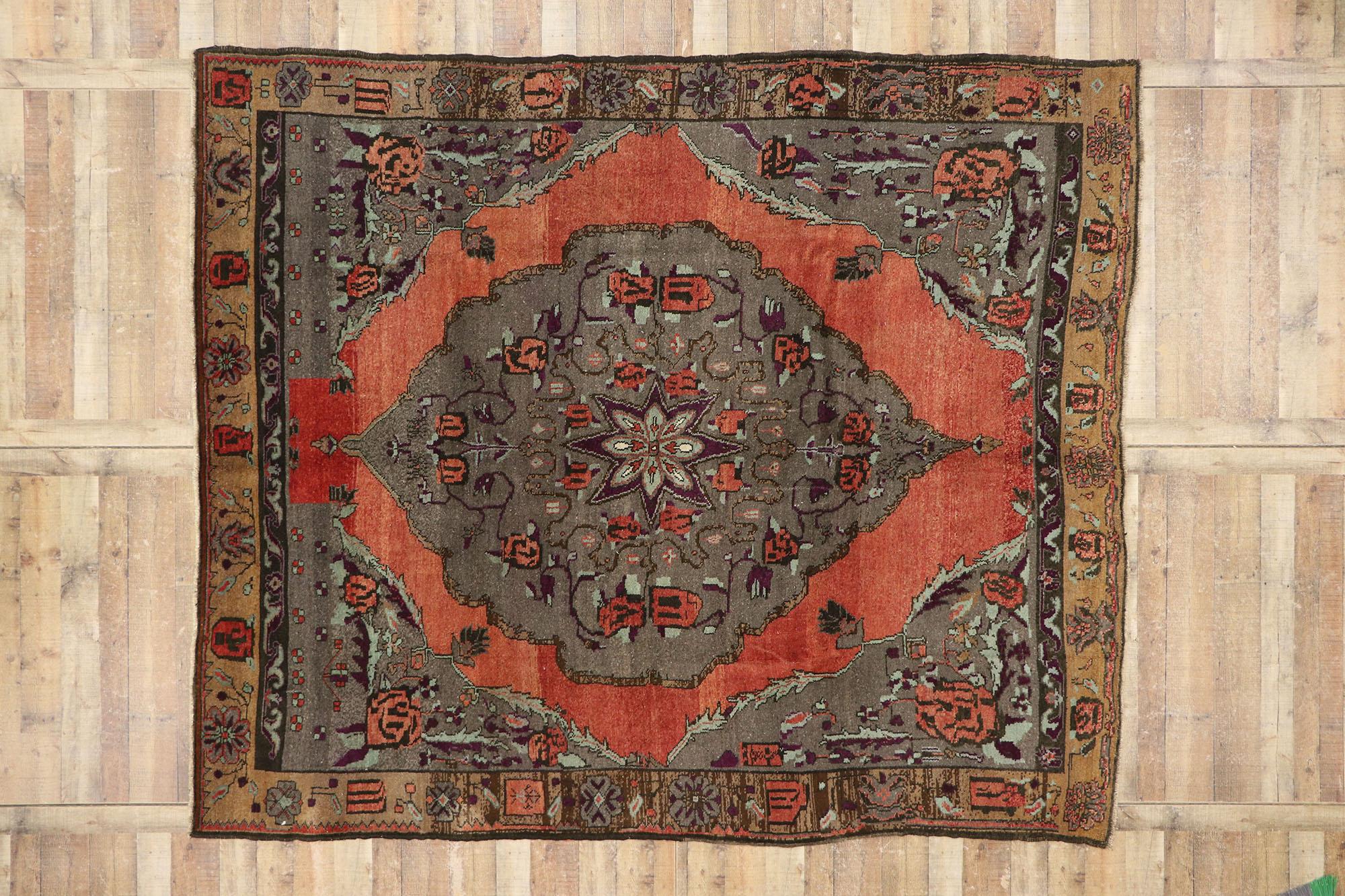 Vintage Earth-Tone Turkish Oushak Carpet, 08'09 x 10'03 For Sale 3