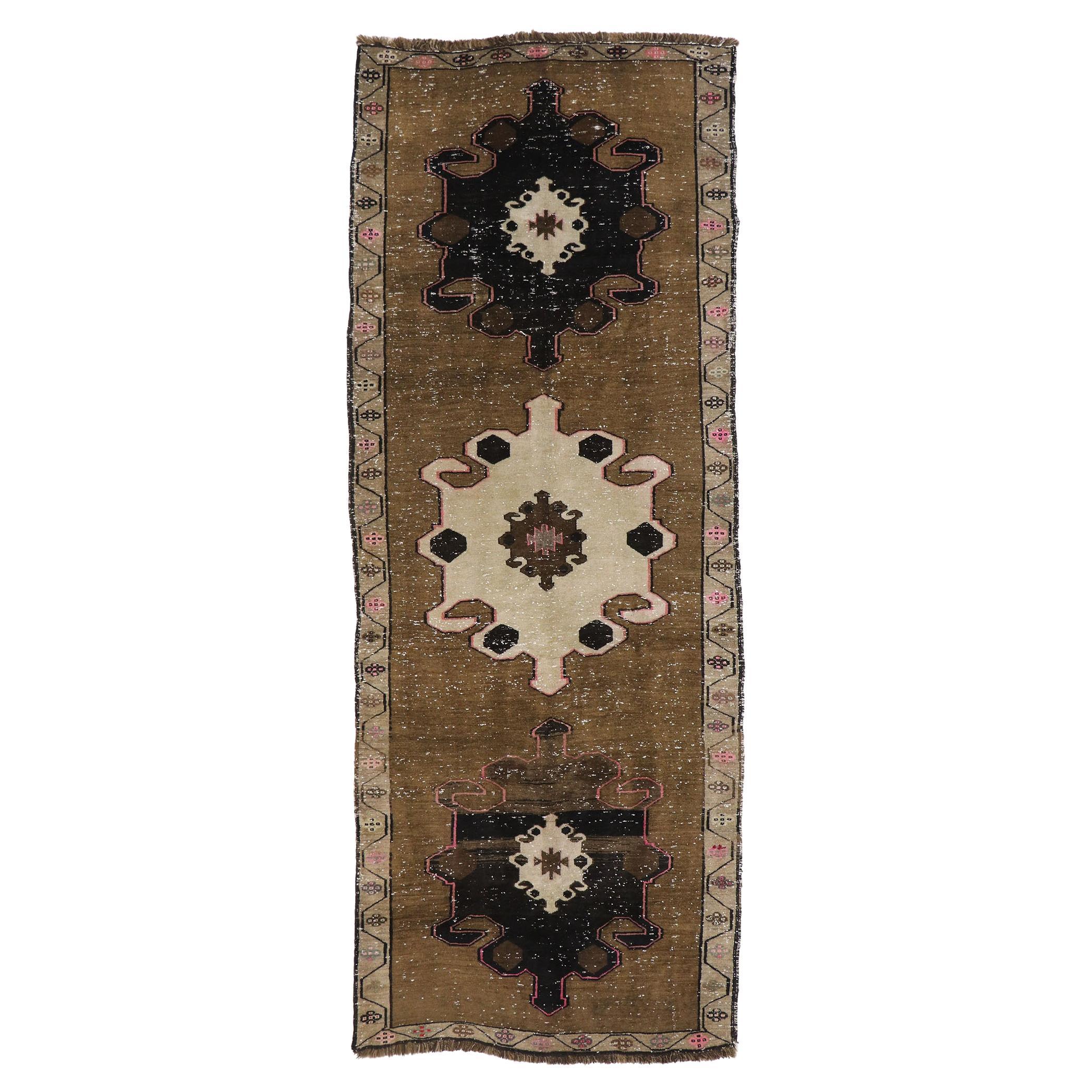 Vintage Earth-Tone Turkish Oushak-Kars Carpet, 05'04 x 13'11