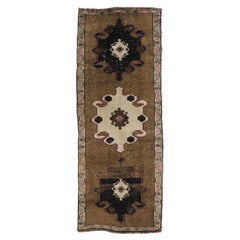 Vintage Earth-Tone Turkish Oushak-Kars Carpet, 05'04 x 13'11