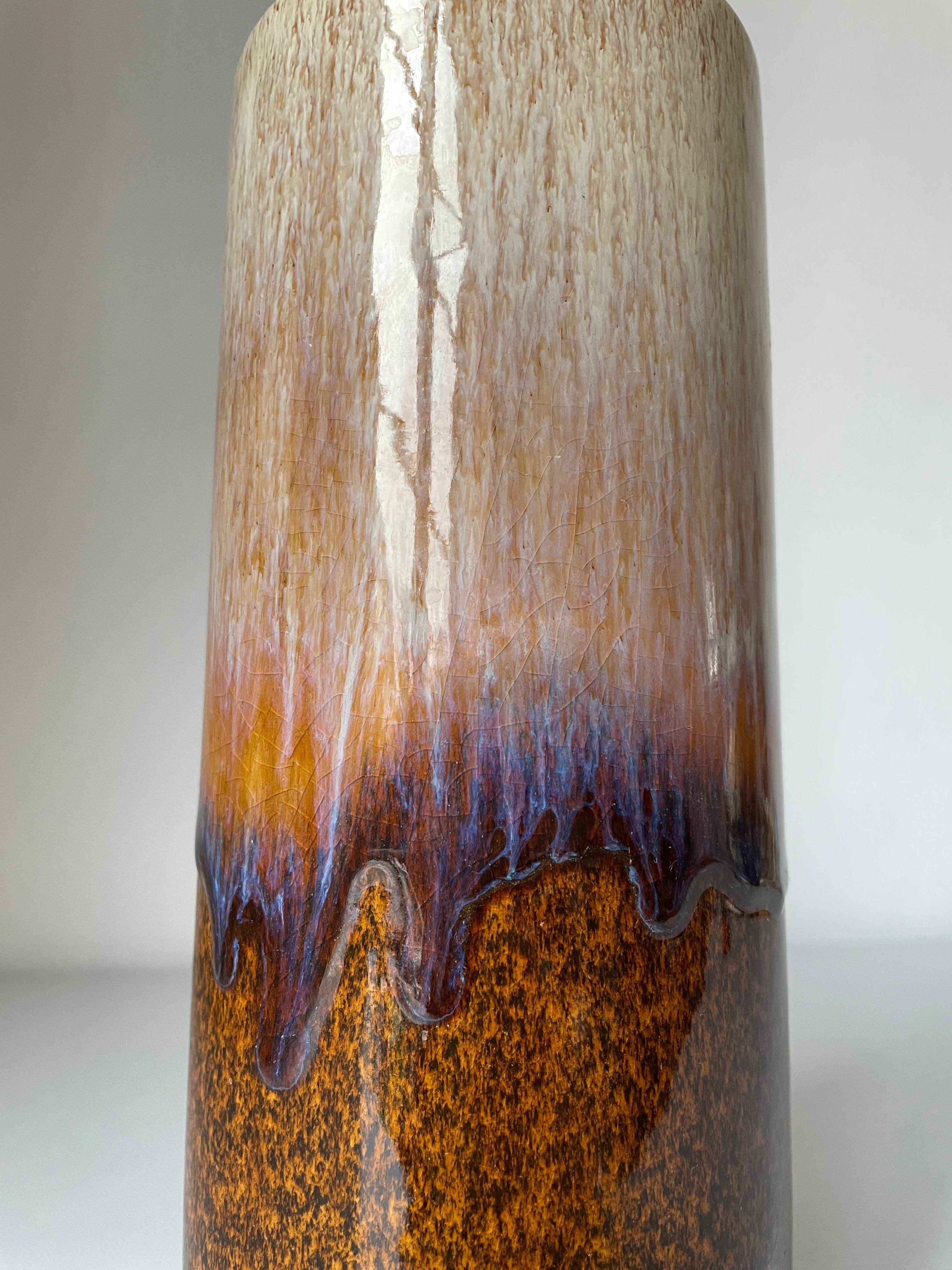 Glazed Earthcolored Running Glaze Ceramic Table Lamp, 1960s For Sale