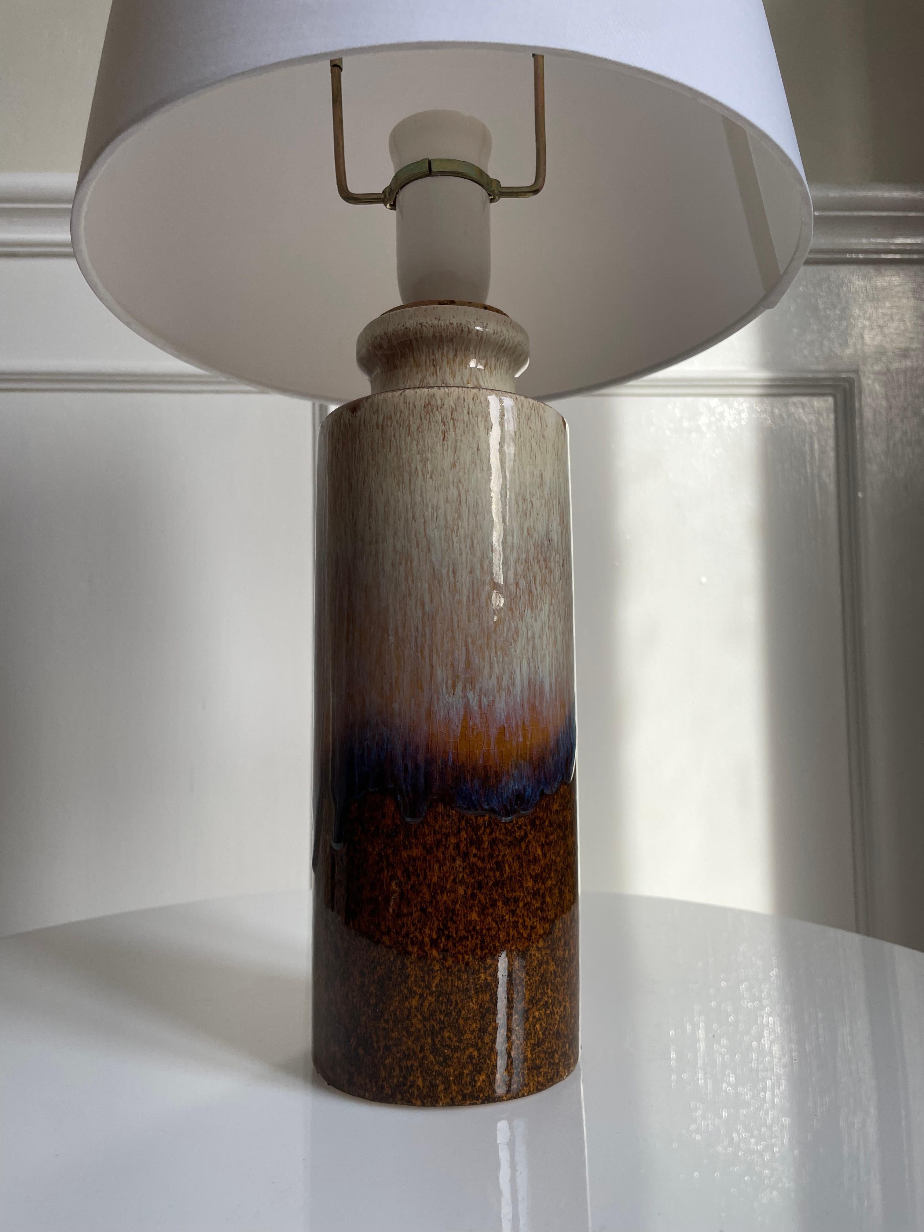 Earthcolored Running Glaze Ceramic Table Lamp, 1960s For Sale 2