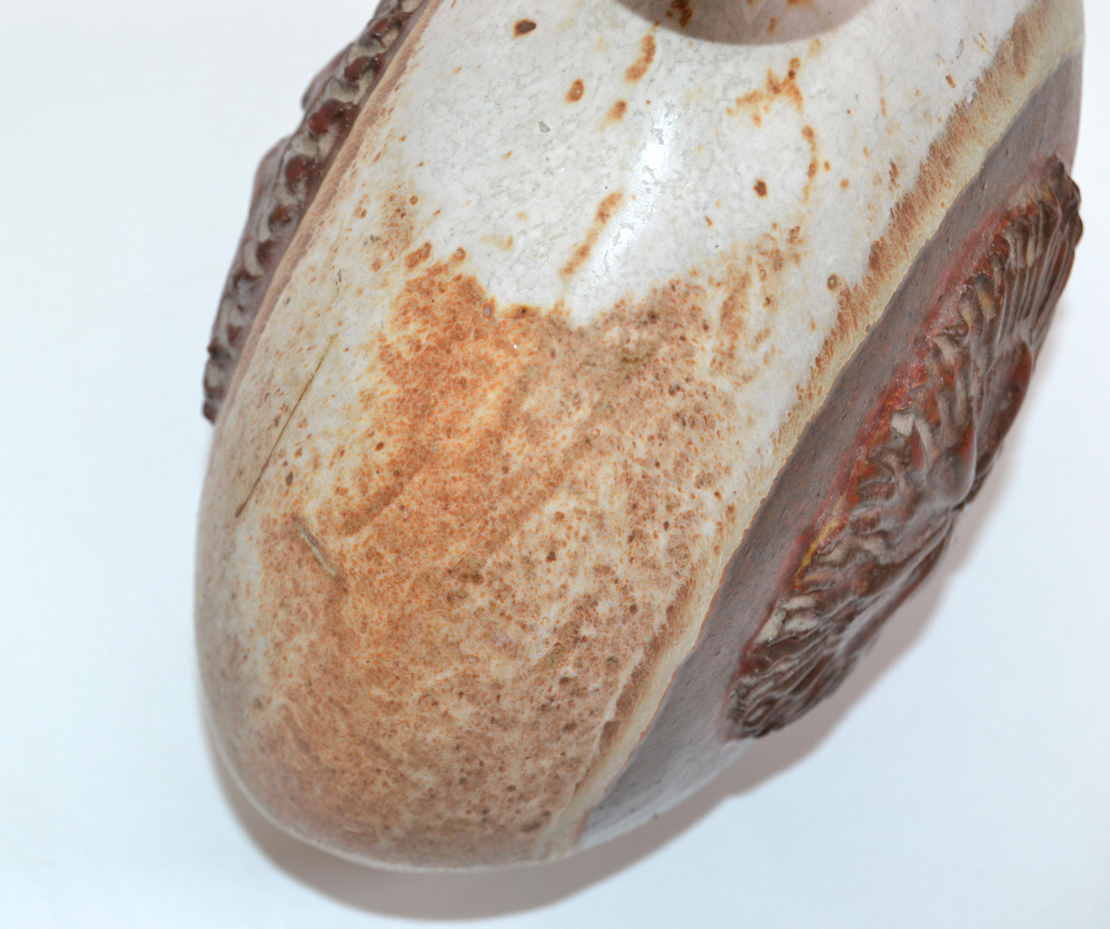 Vintage Earthenware Handcrafted Brown & Red Drip Glaze Bud Weed Vase Pottery  en vente 2