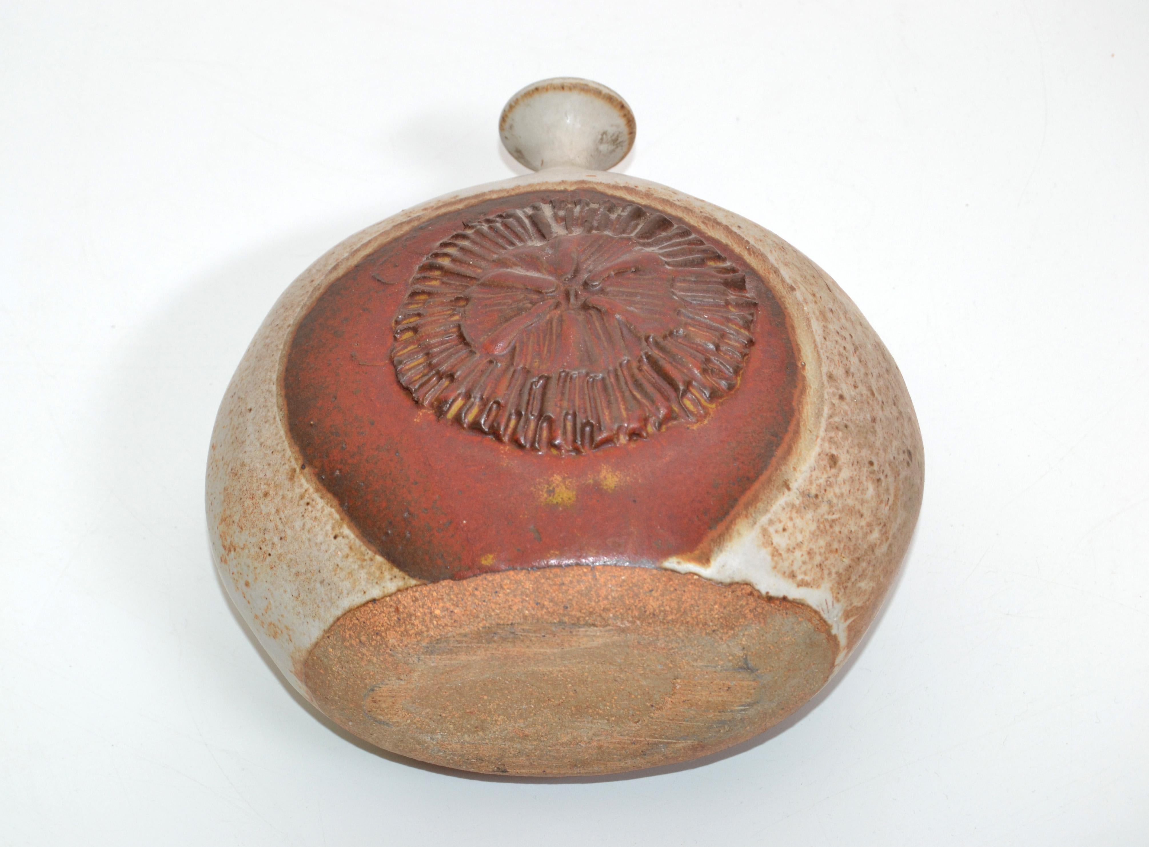 Vintage Earthenware Handcrafted Brown & Red Drip Glaze Bud Weed Vase Pottery  en vente 4