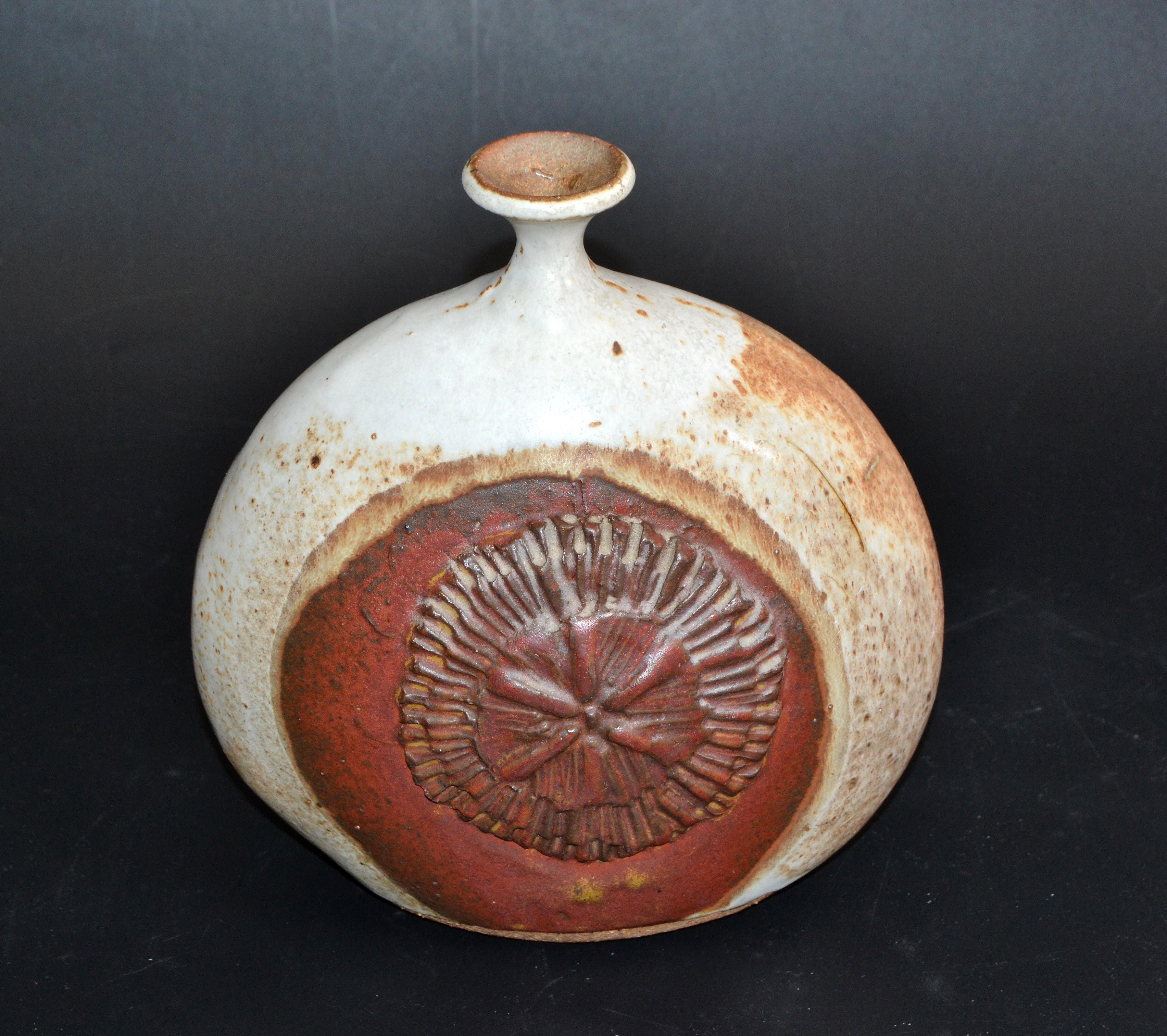 Vintage Earthenware Handcrafted Brown & Red Drip Glaze Bud Weed Vase Pottery  en vente 5