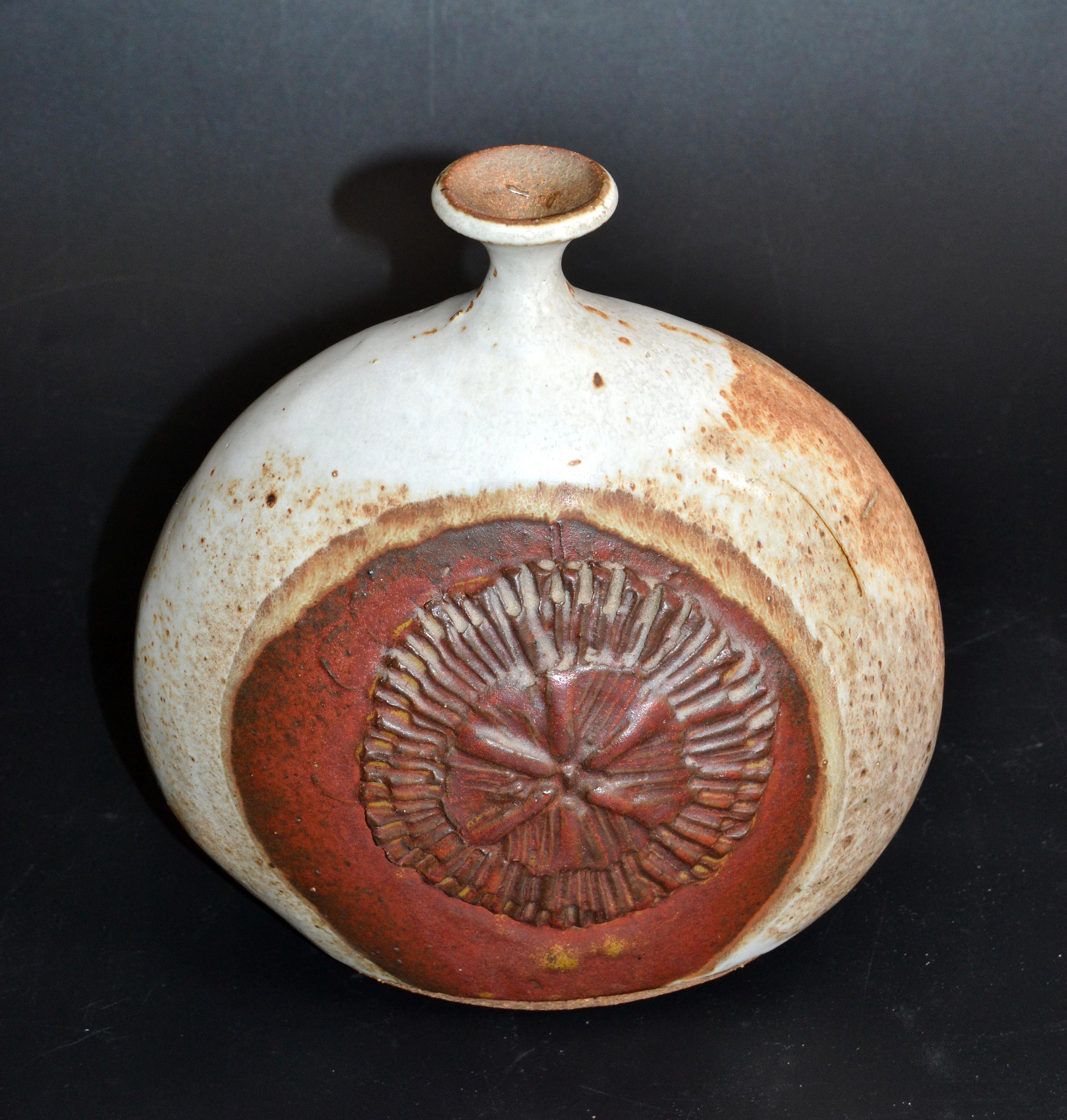 Vintage Steingut Handcrafted Brown & Red Drip Glaze Knospe Unkraut Vase Töpferei  (Glasiert) im Angebot