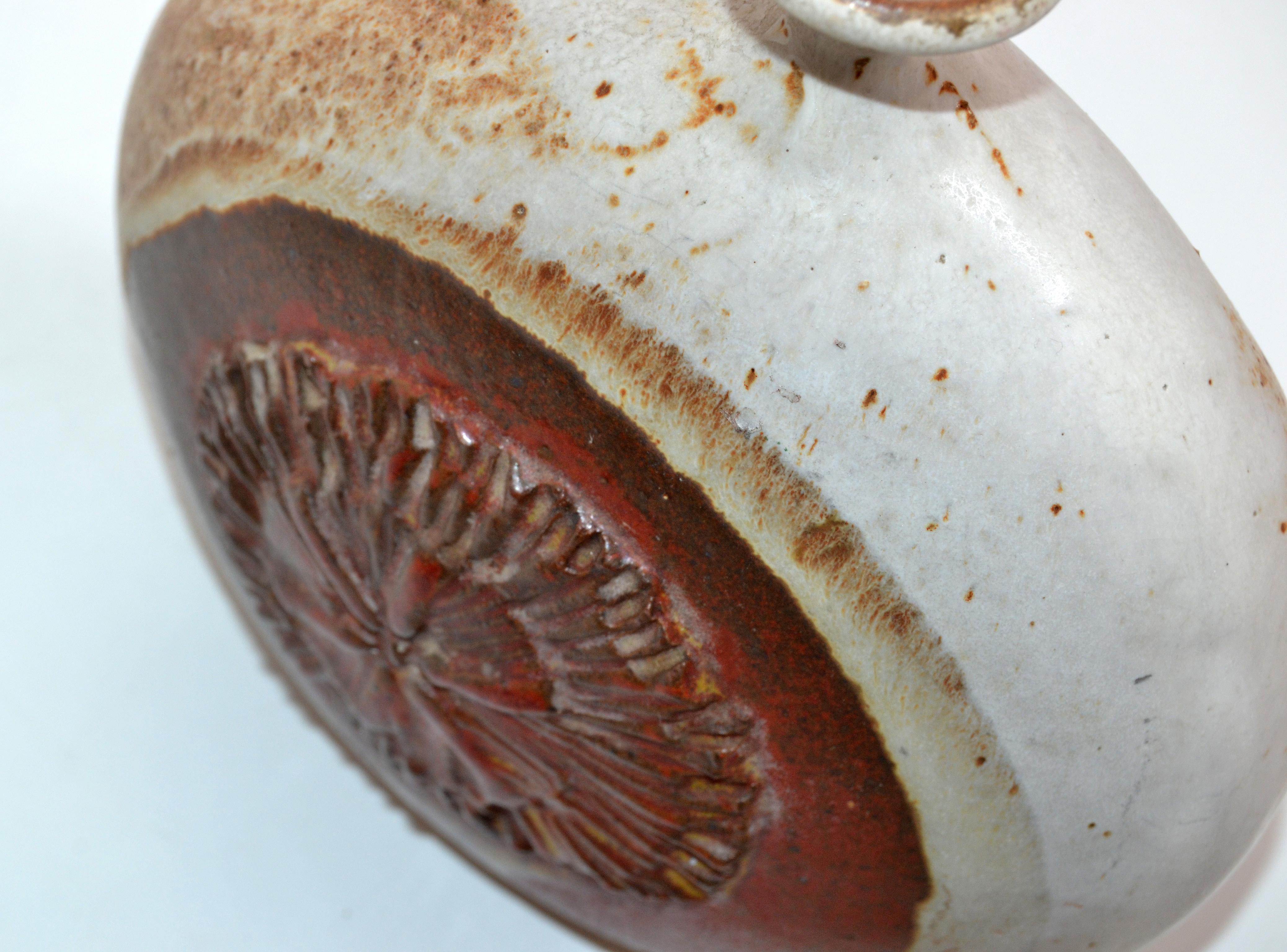 Vintage Earthenware Handcrafted Brown & Red Drip Glaze Bud Weed Vase Pottery  en vente 1