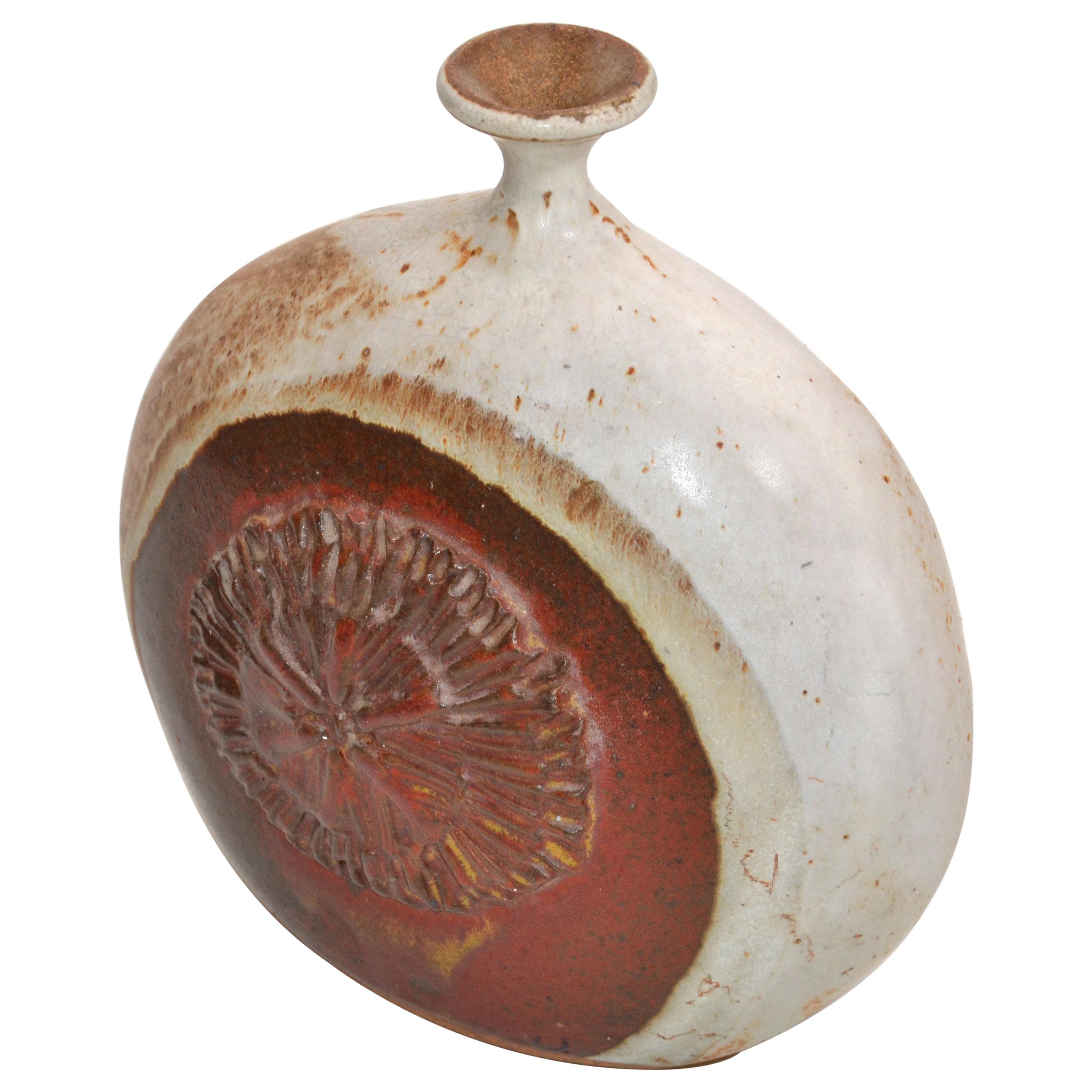 Vintage Earthenware Handcrafted Brown & Red Drip Glaze Bud Weed Vase Pottery  en vente
