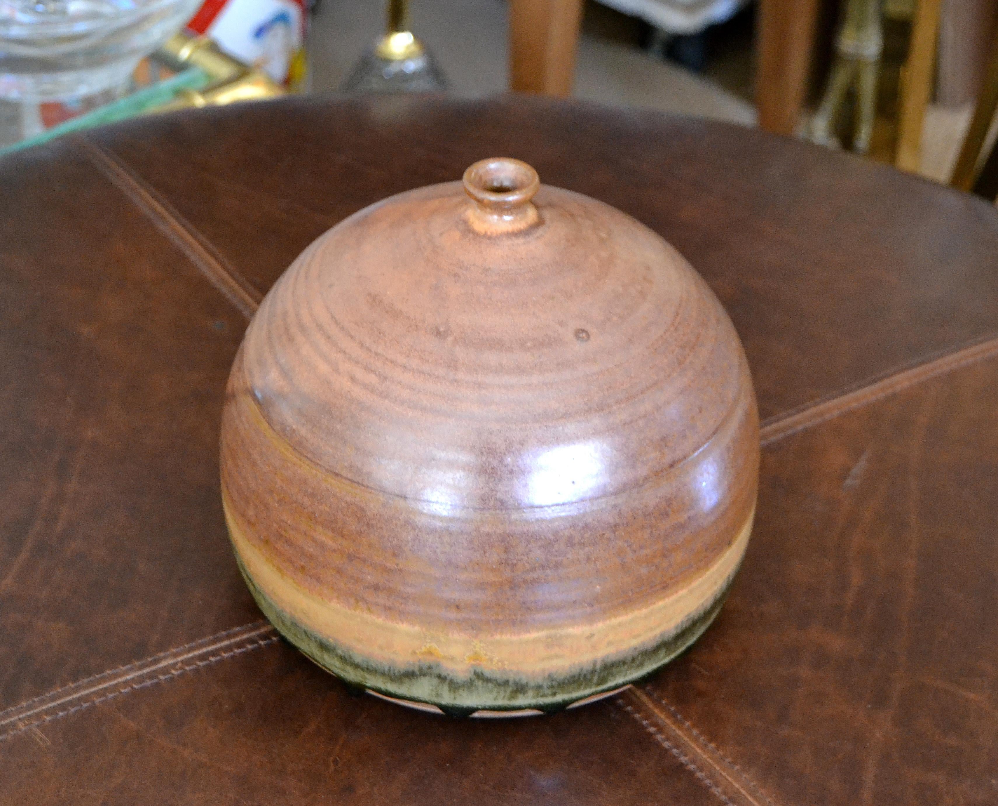 Vintage Earthenware Handcrafted Brown Terra Studio Drip Glaze Bud, Weed Vase 3