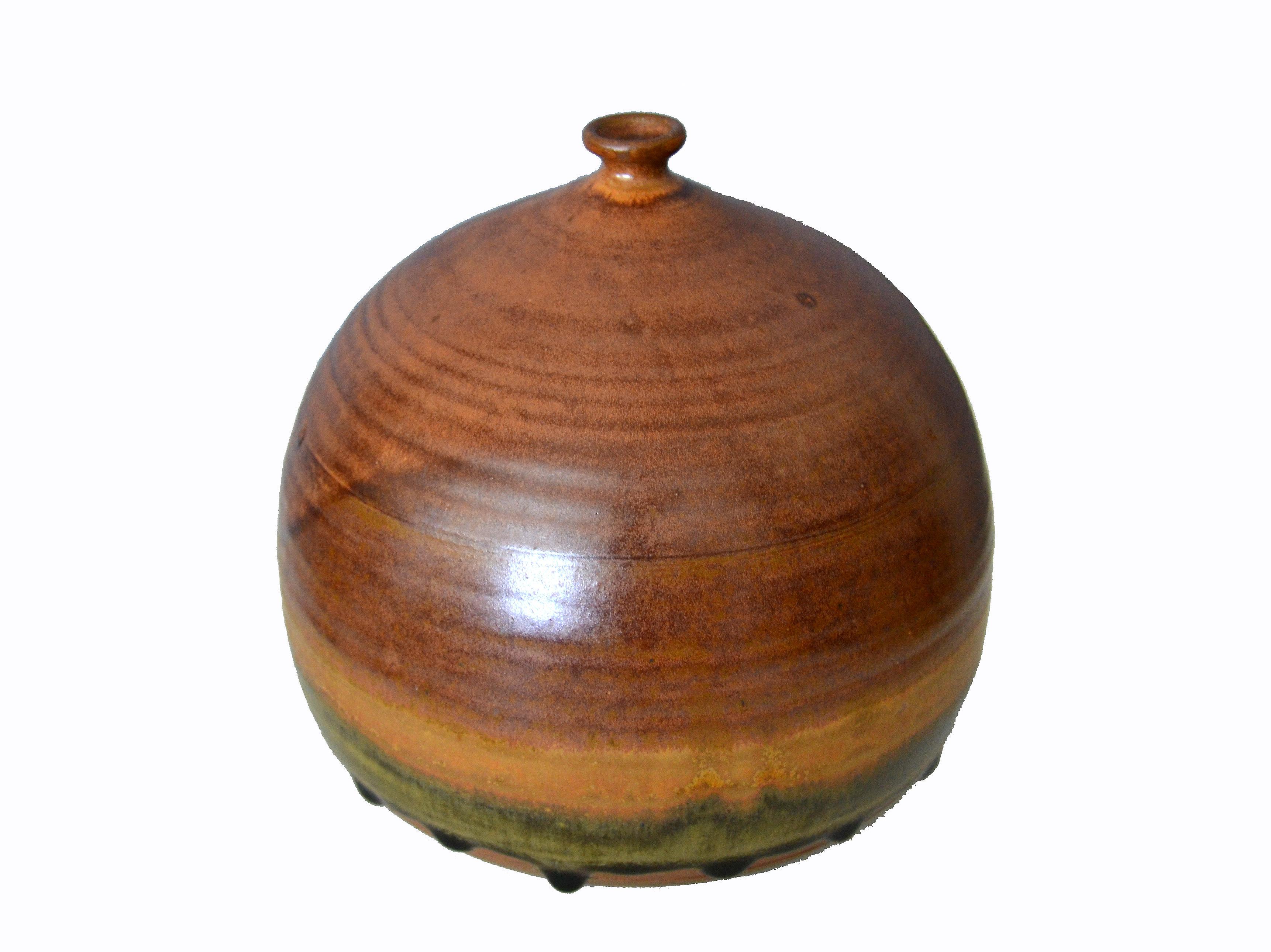 Vintage Earthenware Handcrafted Brown Terra Studio Drip Glaze Bud, Weed Vase 4