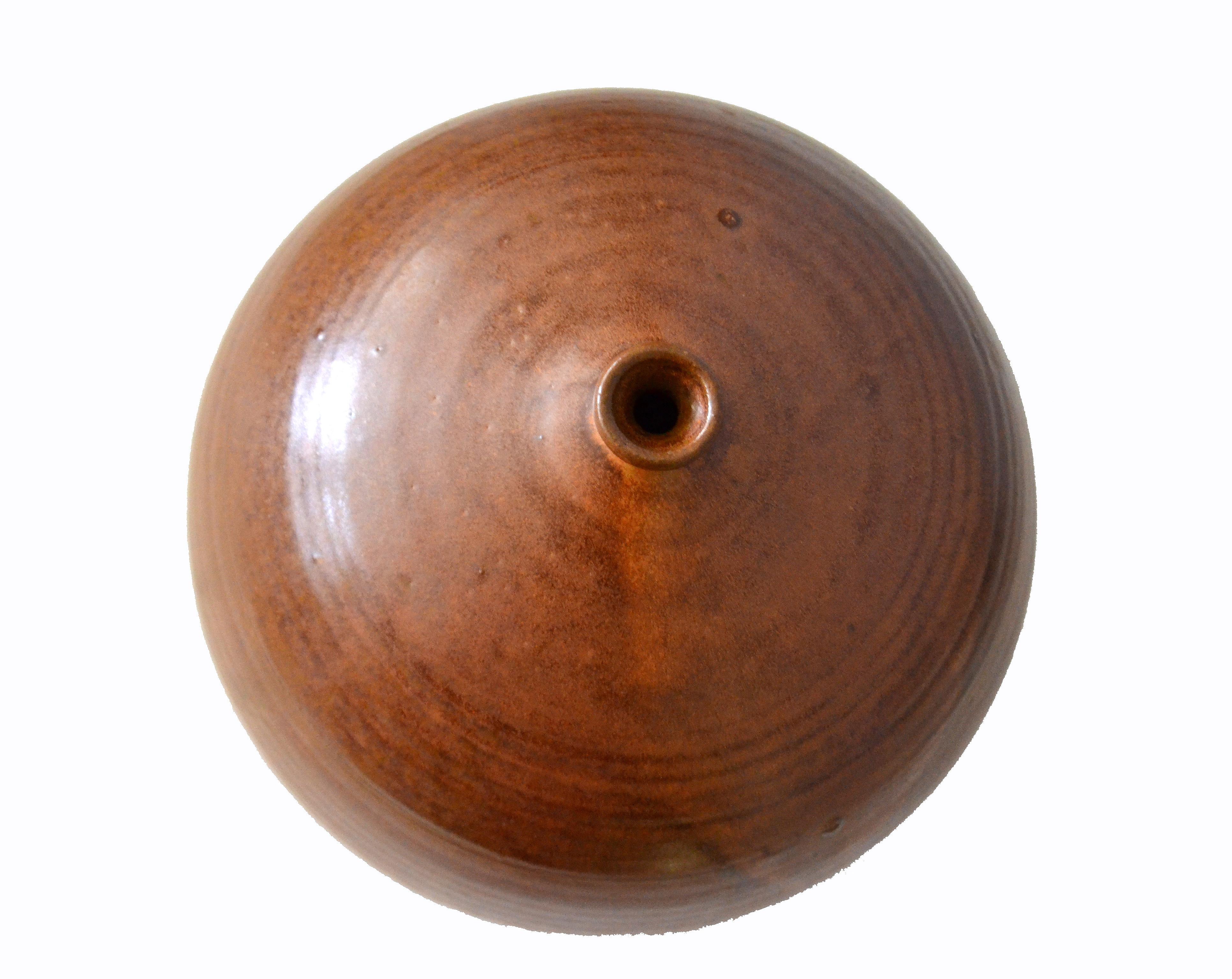 Glazed Vintage Earthenware Handcrafted Brown Terra Studio Drip Glaze Bud, Weed Vase