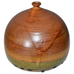 Vintage Earthenware Handcrafted Brown Terra Studio Drip Glaze Bud, Weed Vase