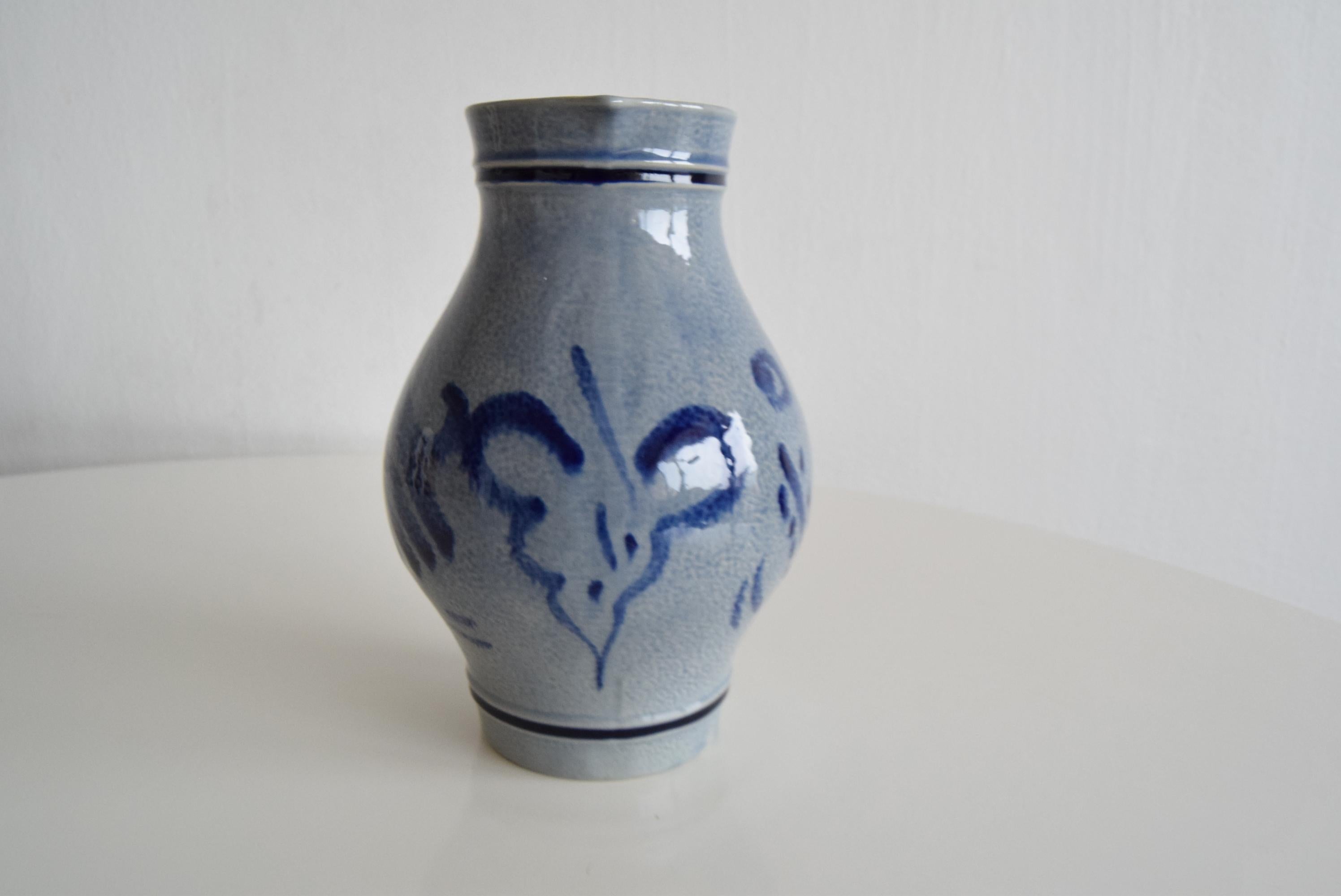 German Vintage earthenware Jug with Blue Salt Glaze/Marzi & Remi, 1960's. For Sale