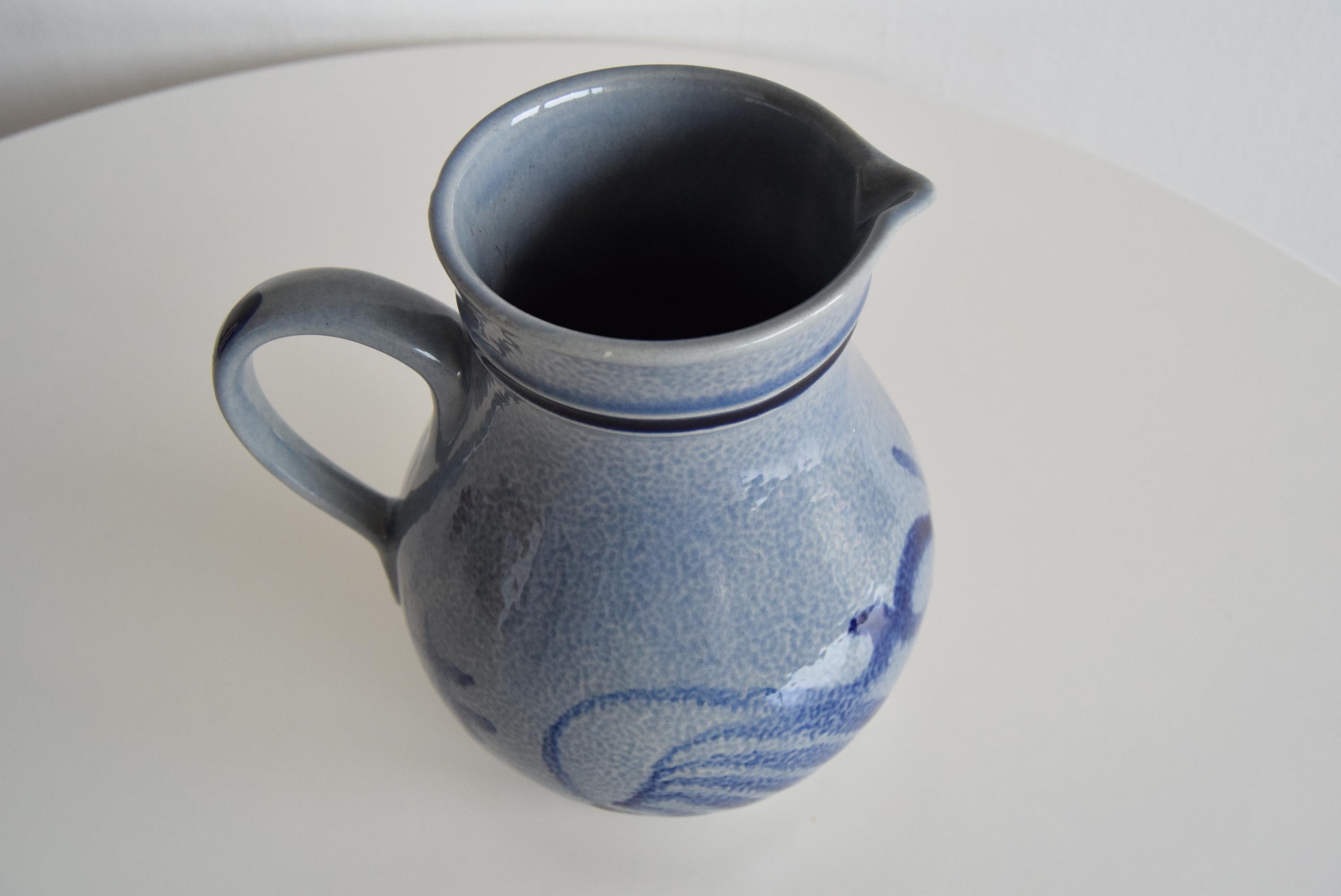 Vintage earthenware Jug with Blue Salt Glaze/Marzi & Remi, 1960's. In Good Condition For Sale In Praha, CZ