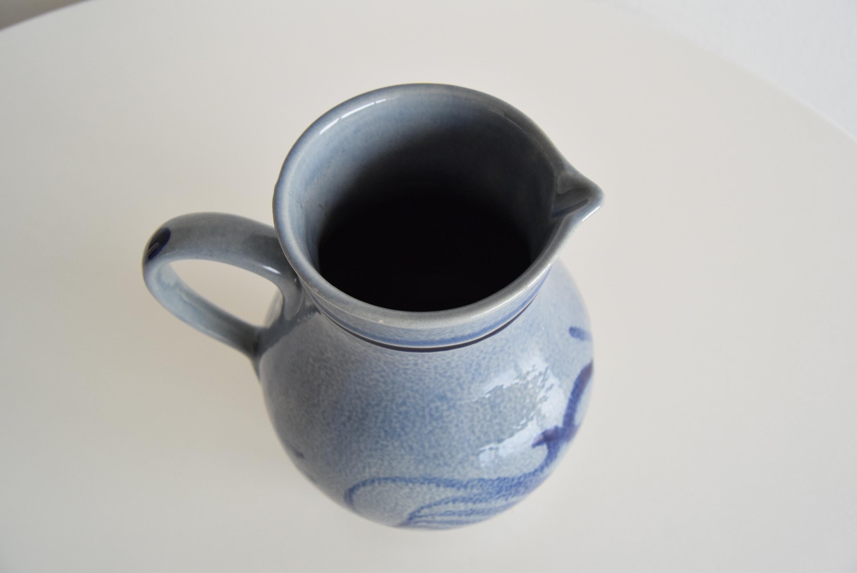Mid-20th Century Vintage earthenware Jug with Blue Salt Glaze/Marzi & Remi, 1960's. For Sale