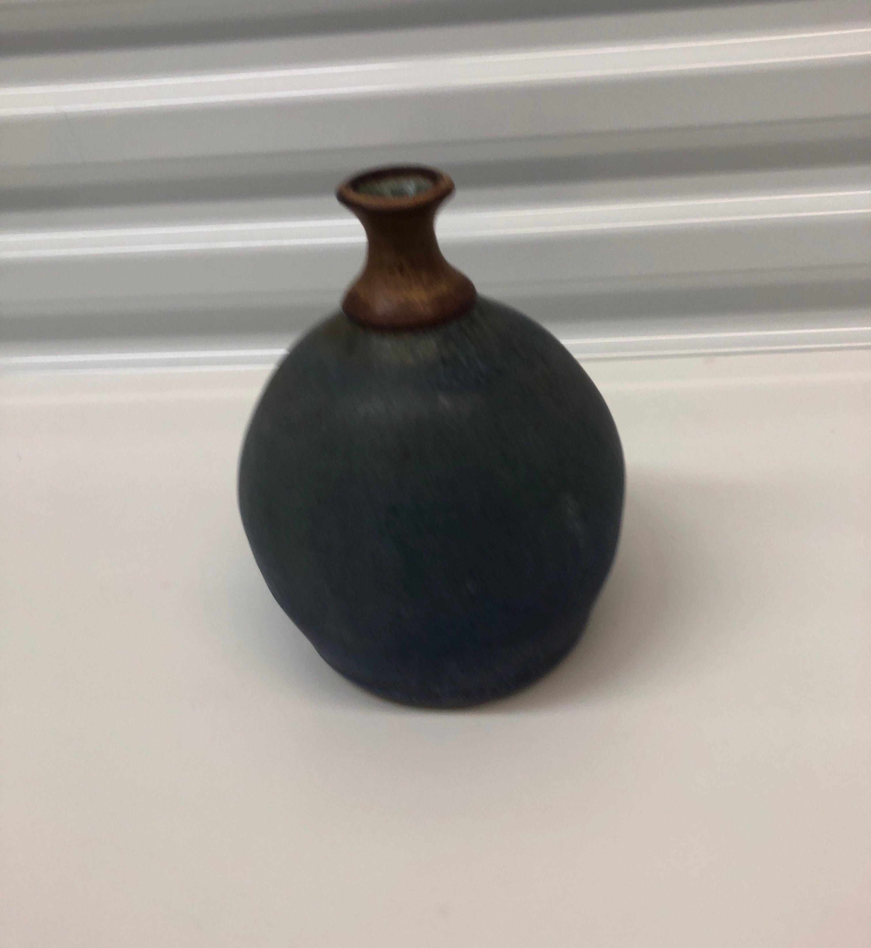 Mid-Century Modern Vintage Earthenware Round Turquoise Vase