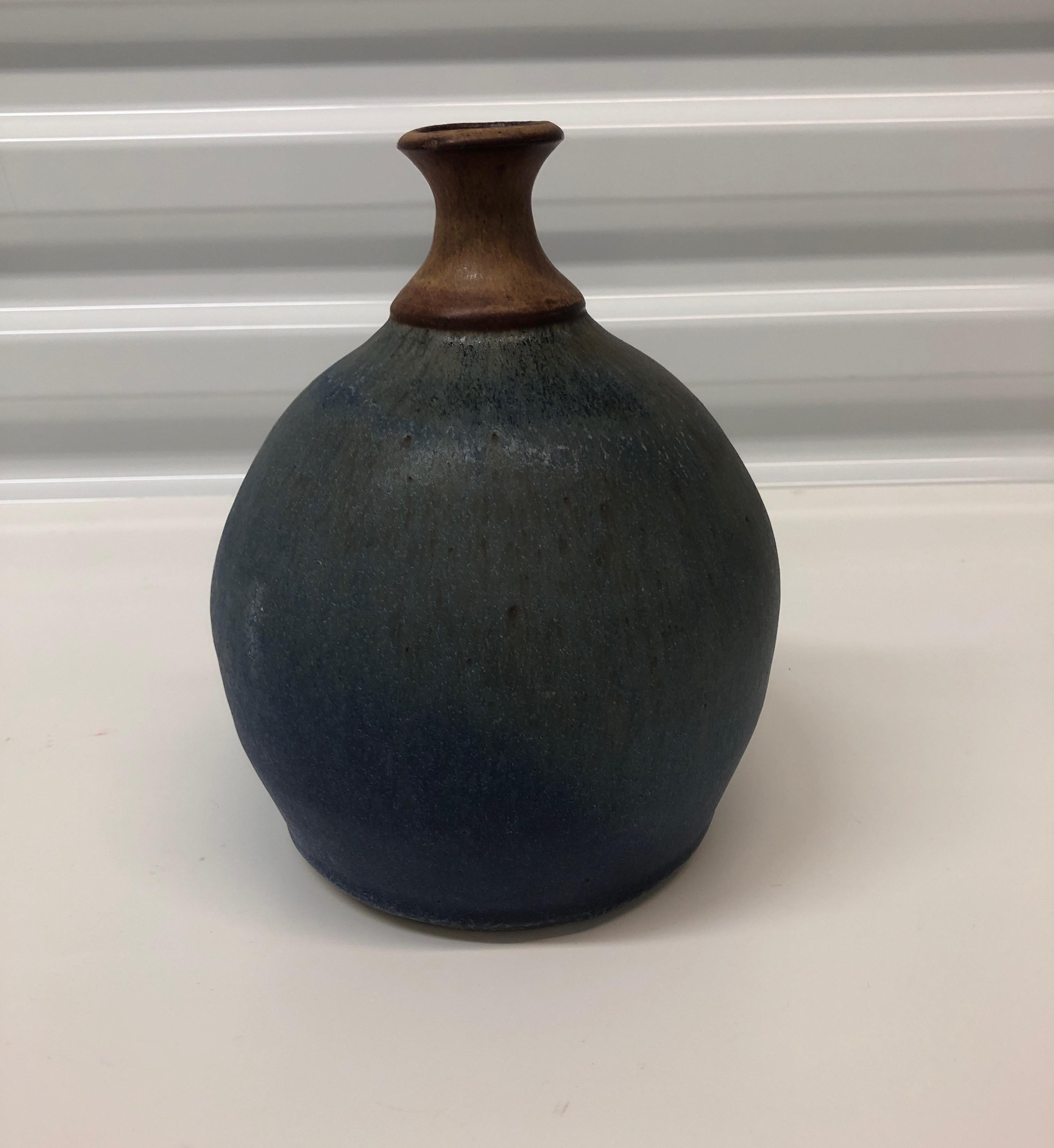 American Vintage Earthenware Round Turquoise Vase