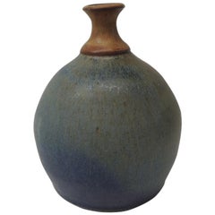 Vintage Earthenware Round Turquoise Vase