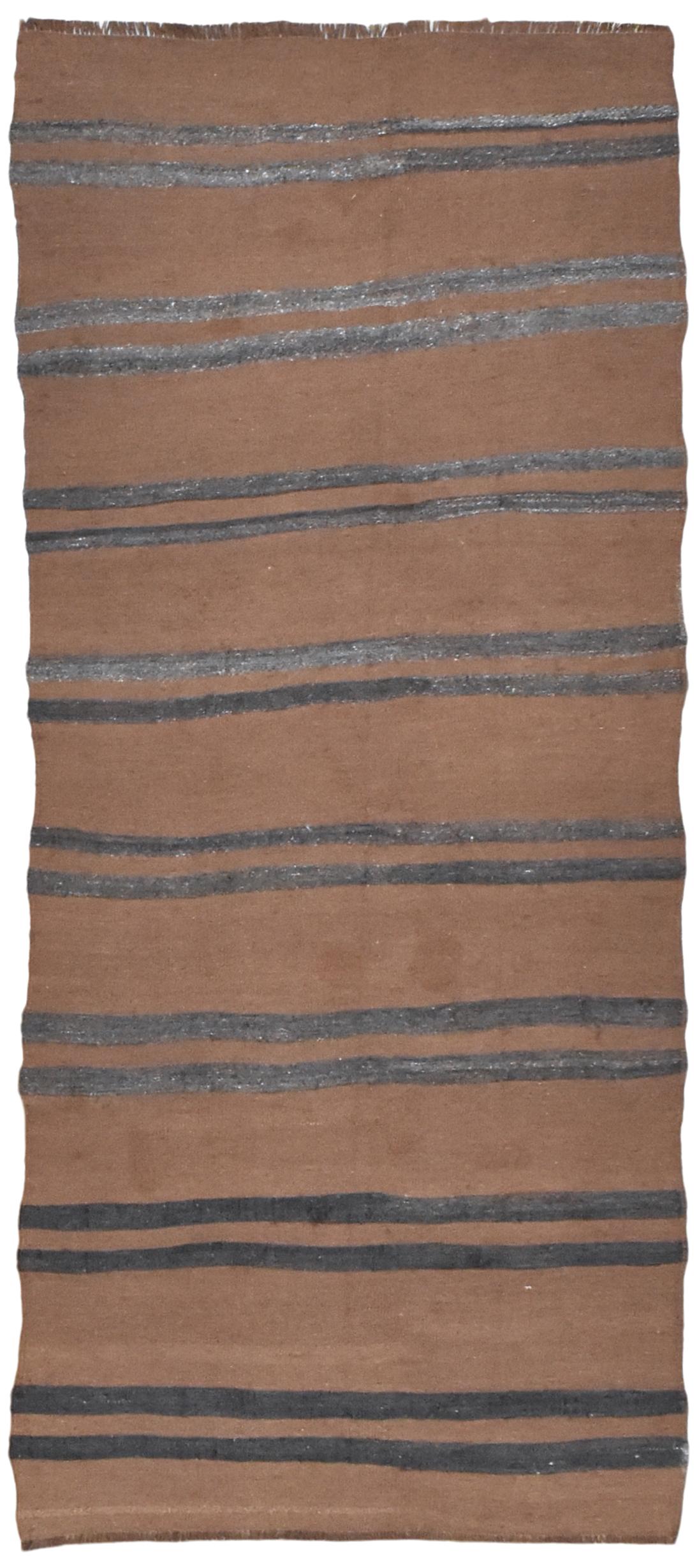 Hand-Knotted Vintage Earthy Brown and Charcoal Grey Handmade Turkish Kilim 3'10''x8'9'' For Sale